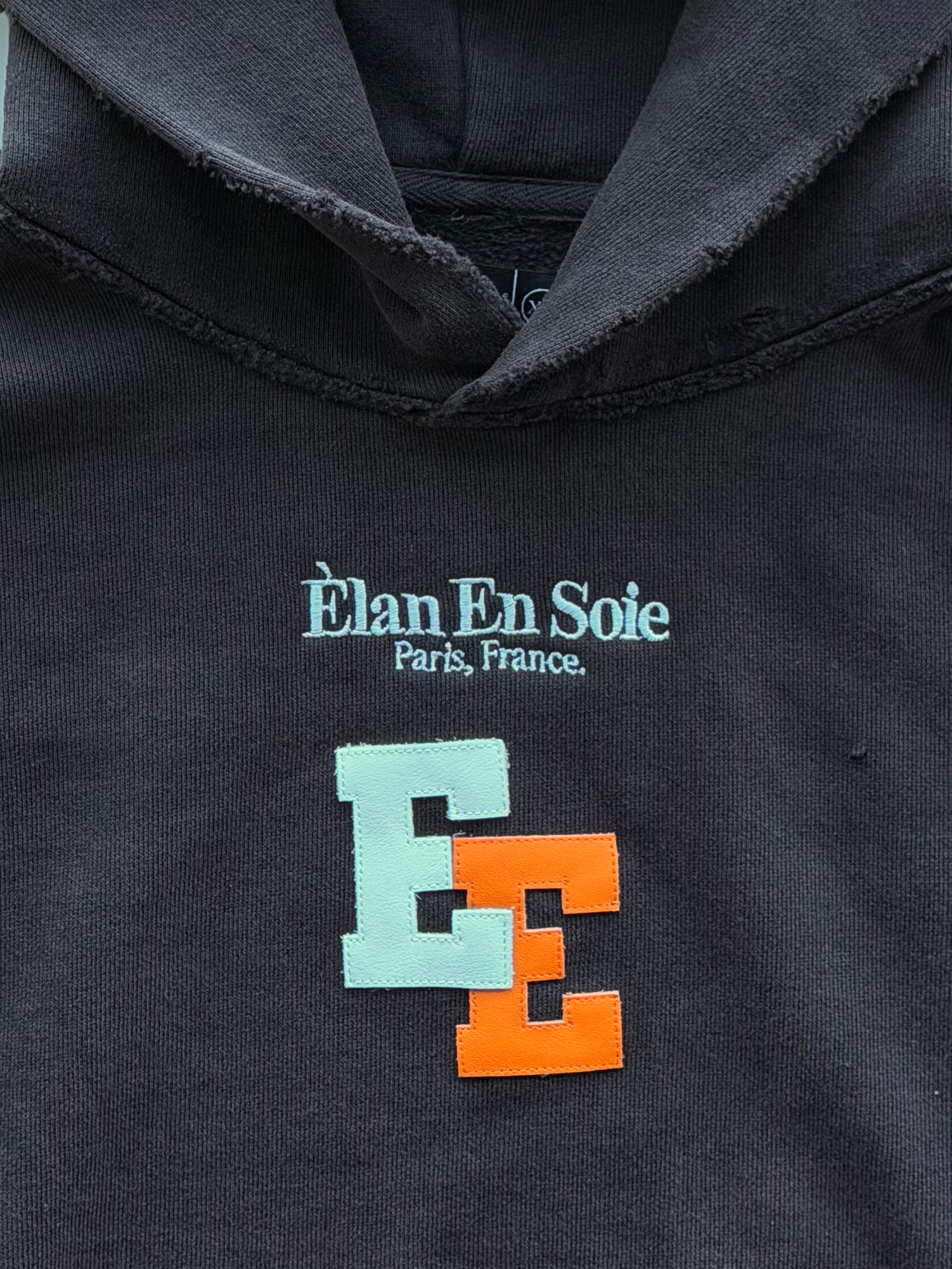 Orange & White Patch Distressed Hoodie Brown