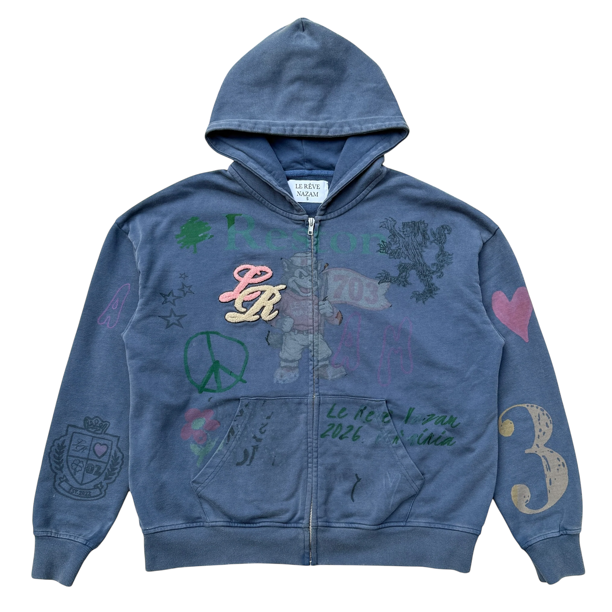 Artist Zip Up Hoodie Washed Blue