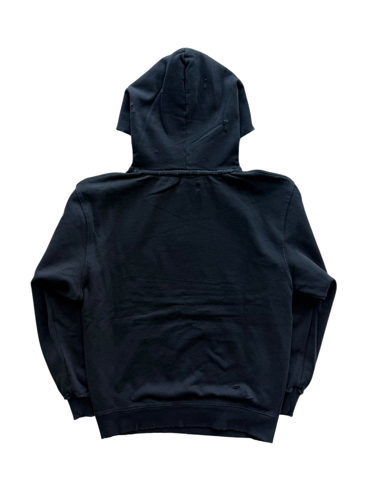 White & Pink Patch Distressed Hoodie Black