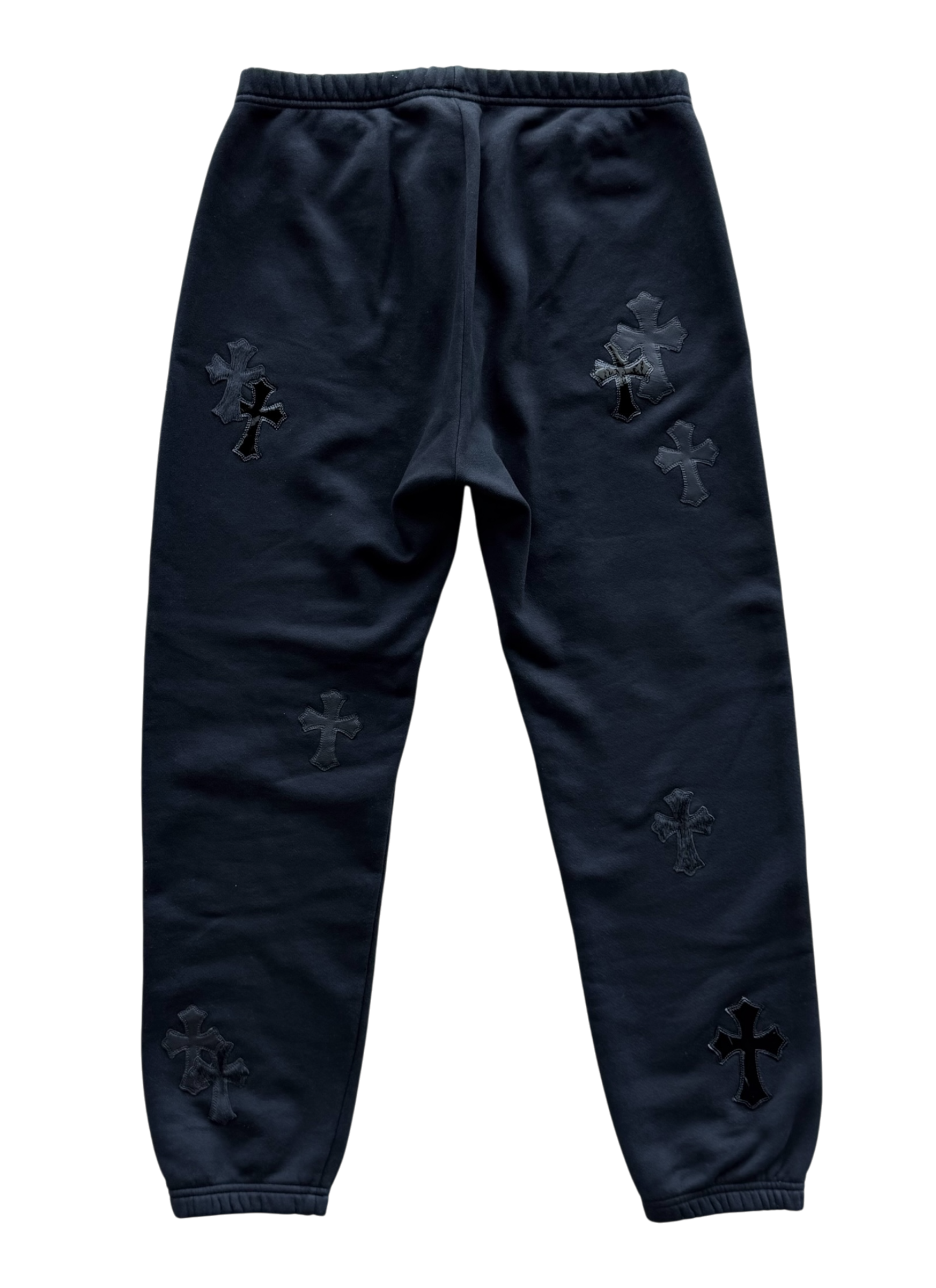Patent Leather & Calf Hair Cross Patch Sweatpants Black