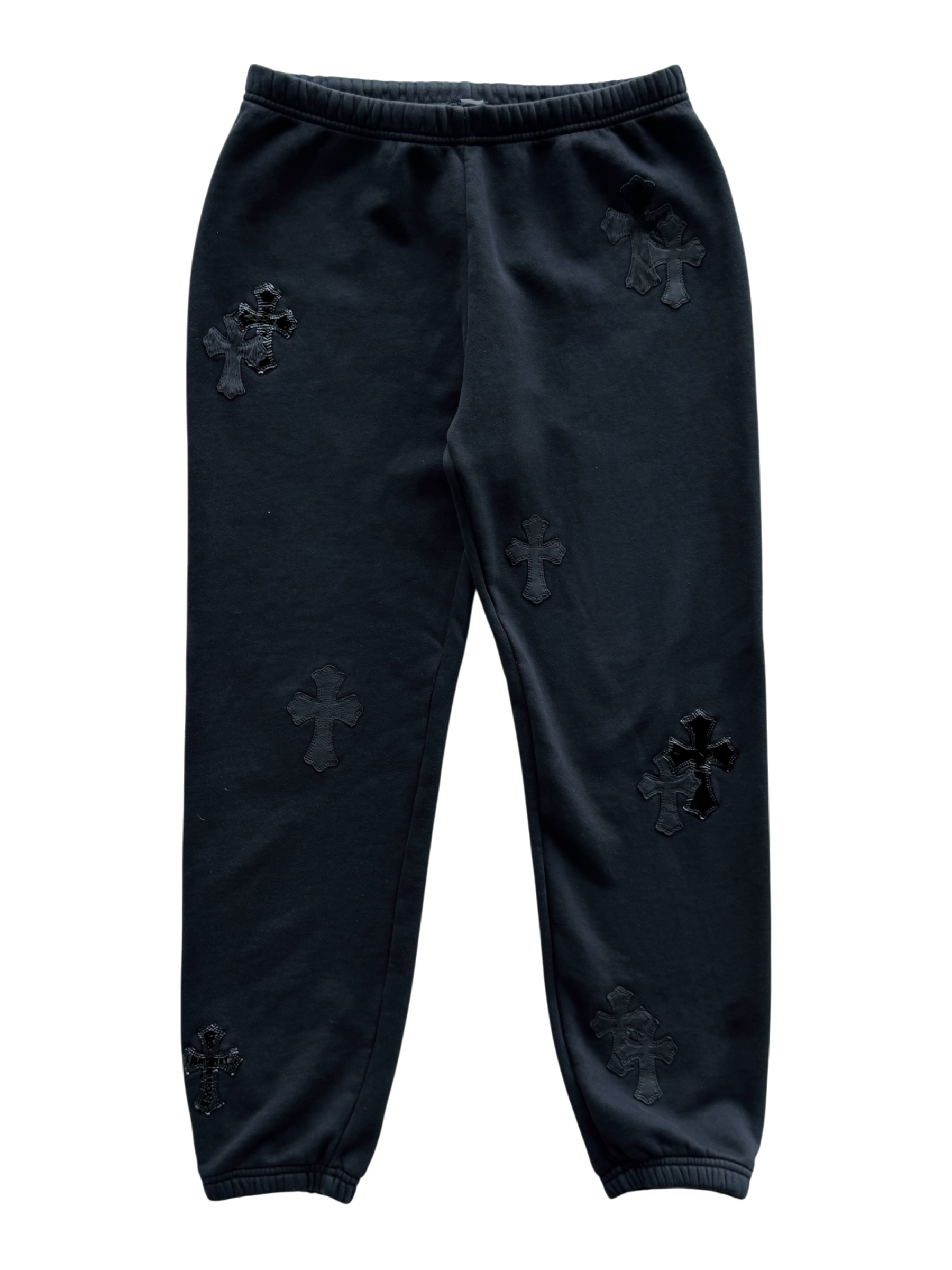 Patent Leather & Calf Hair Cross Patch Sweatpants Black