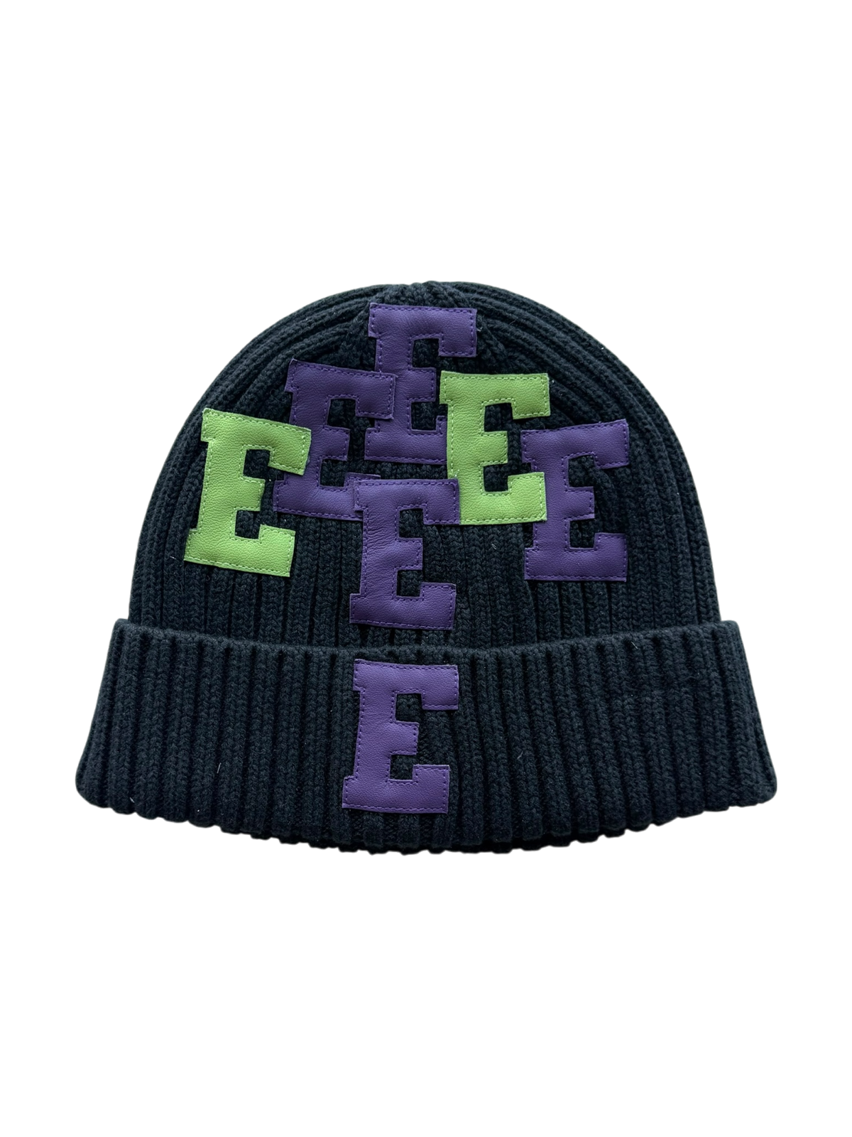 Green & Purple Patch Beanie Black