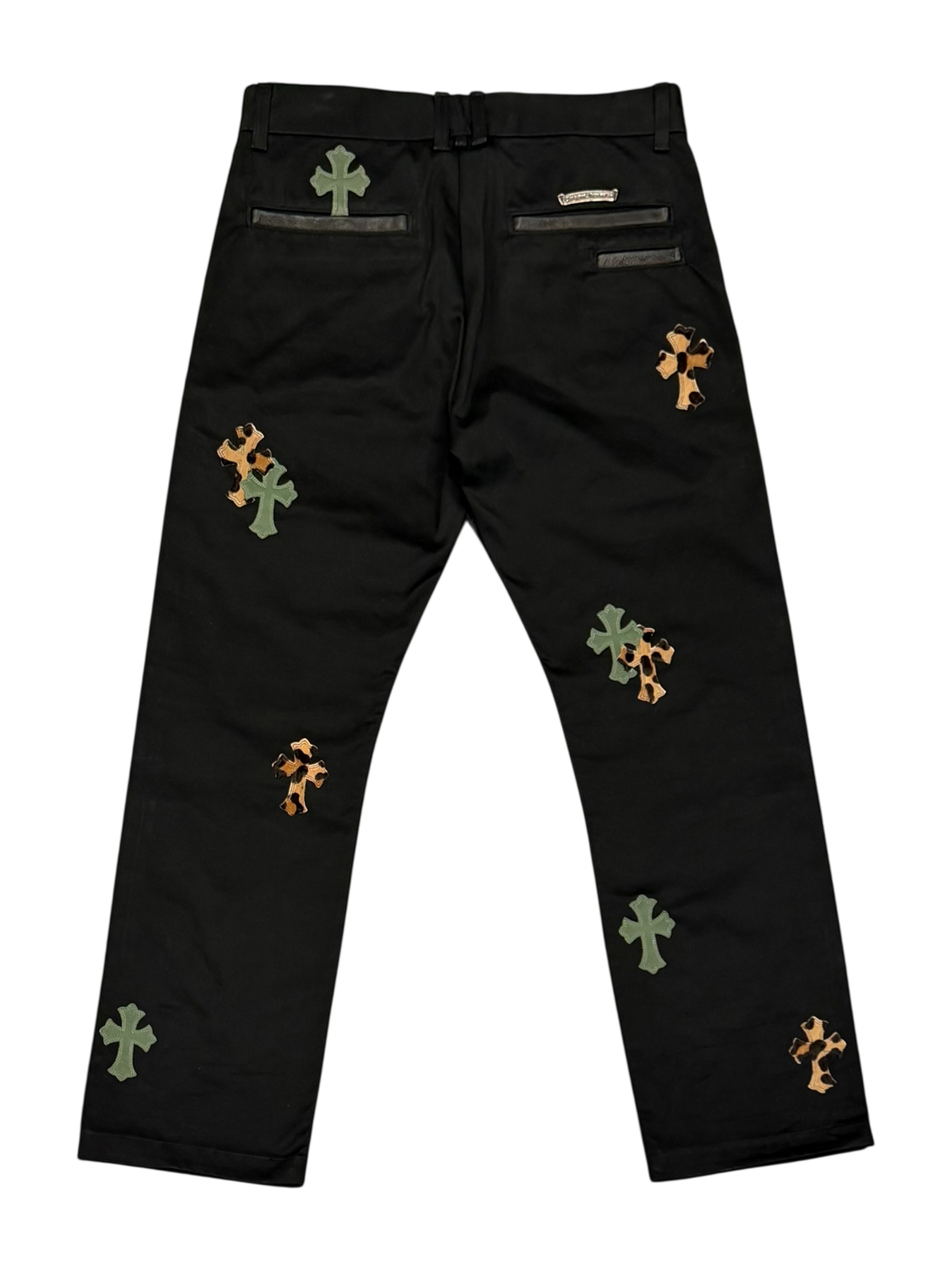 Black Cheetah & Green Cross Patch Chino Pants/Jeans