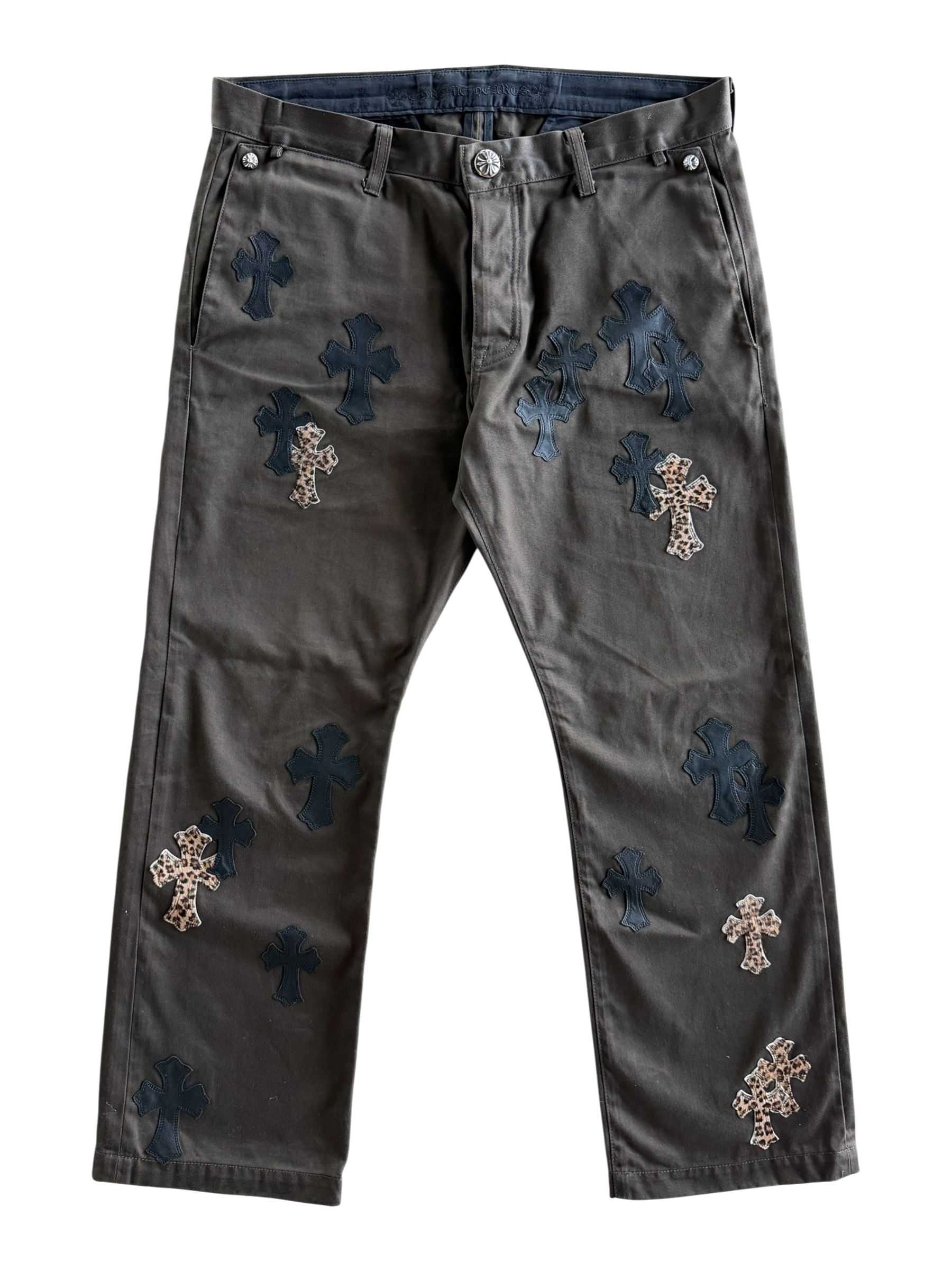 Brown Cheetah Cross Patch Chino Pants