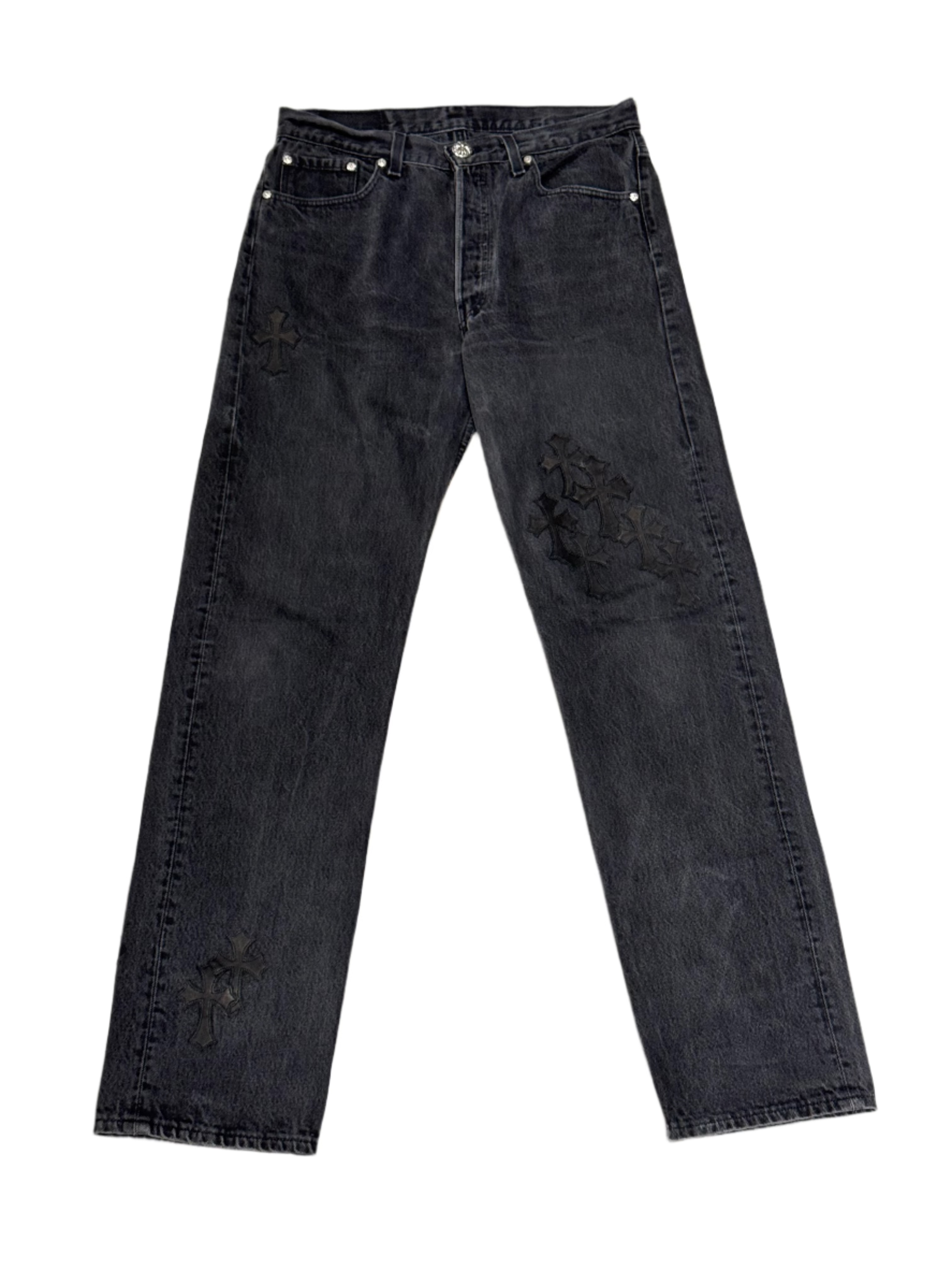 Chrome Hearts Black Leather Cross Patch Levi Denim