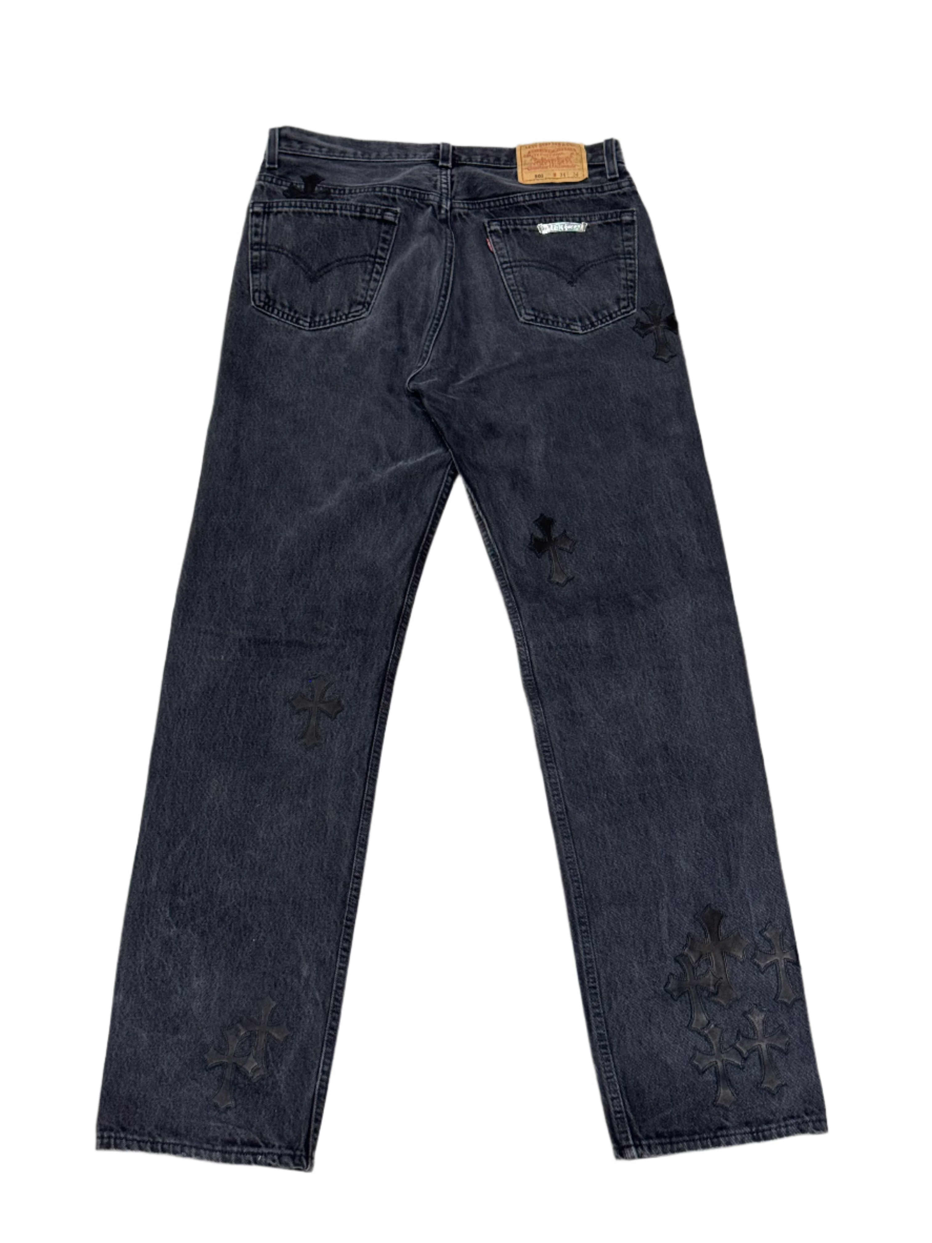 Chrome Hearts Black Leather Cross Patch Levi Denim