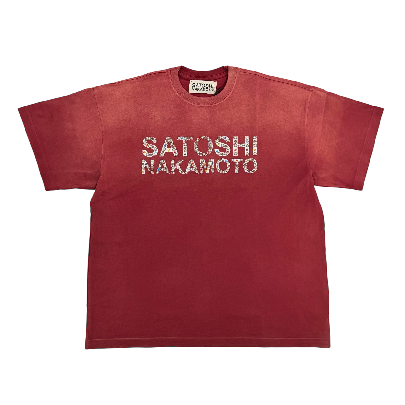 Pearl Studded Logo Tee Red