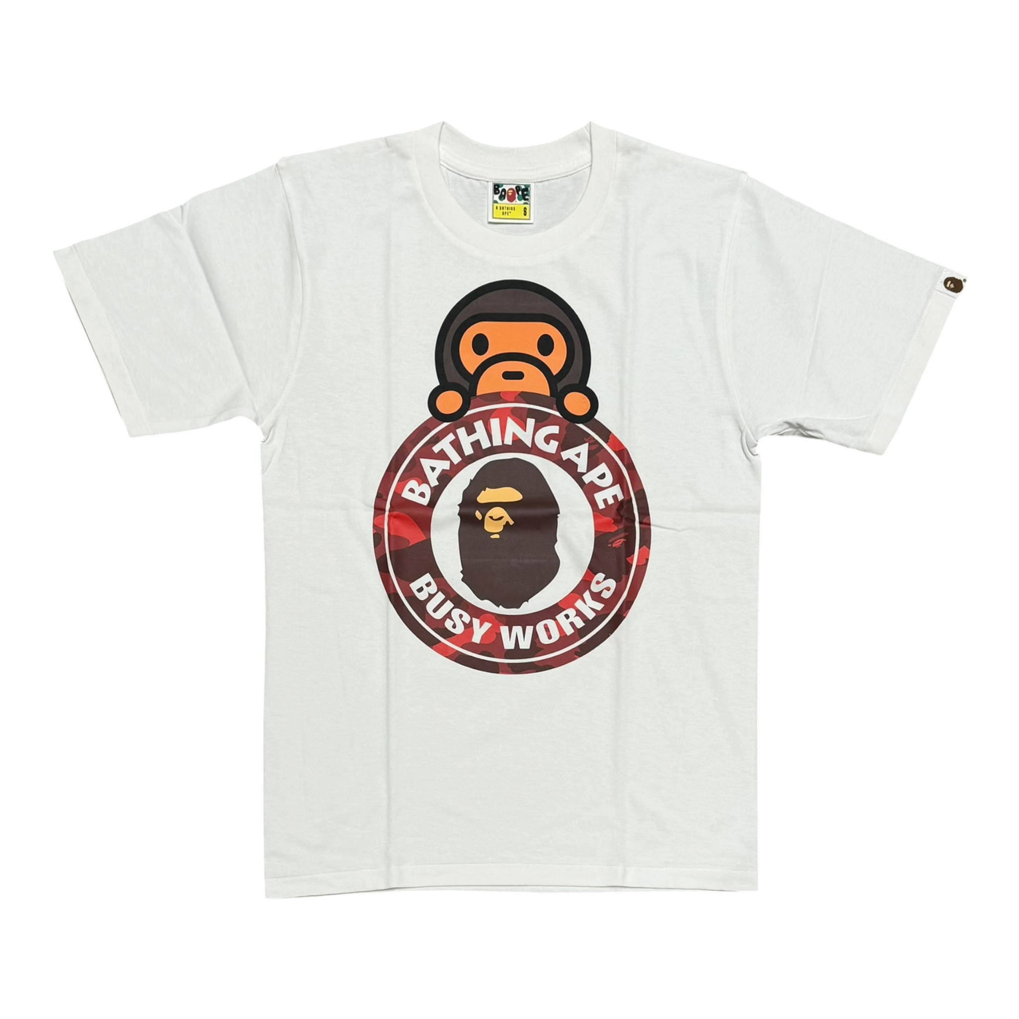 White/Red Color Camo Milo On Busy Works Tee