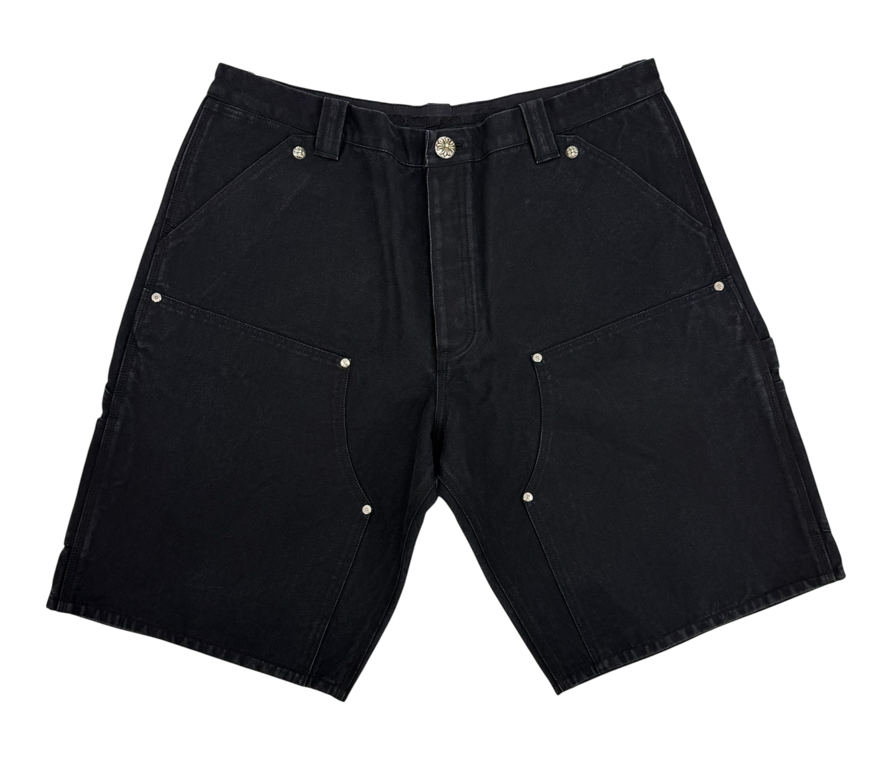 Black Leather Cross Patch Carpenter Shorts Black