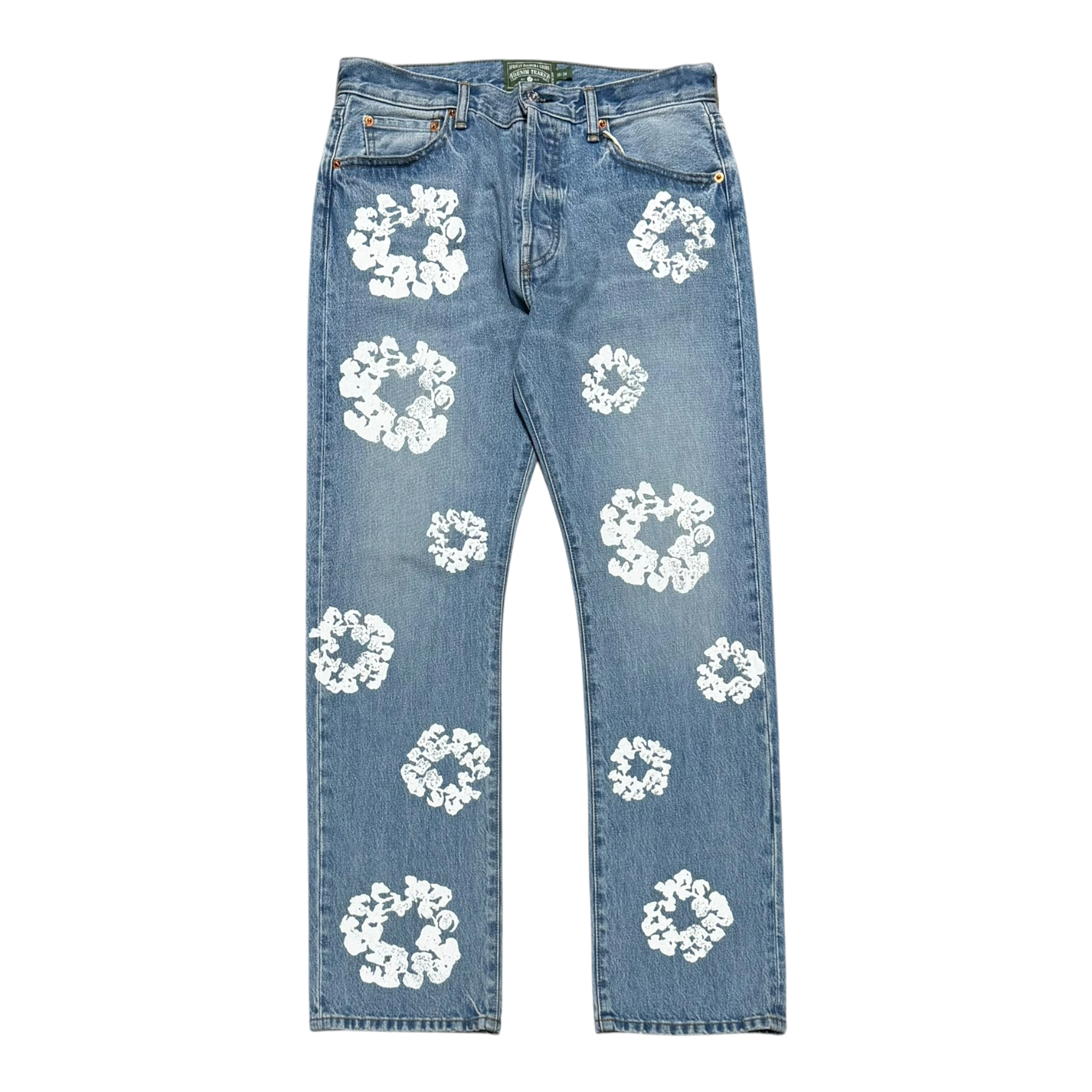 Straight Cotton Wreath Denim Pant Light Wash