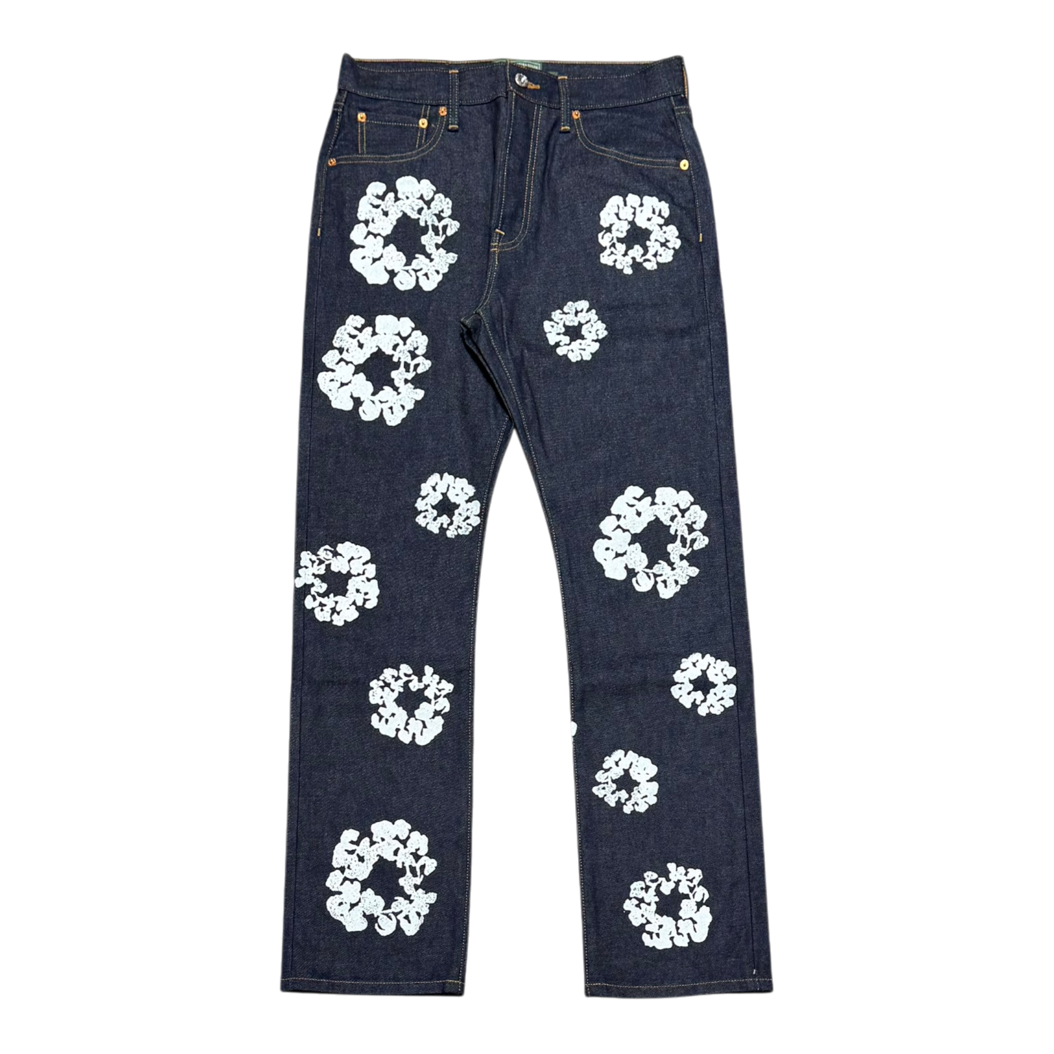Straight Cotton Wreath Denim Pant Selvedge