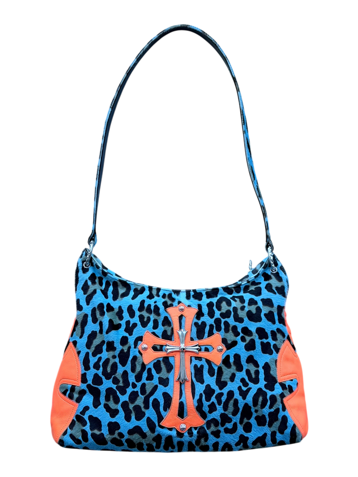 Leopard Pony Hair Silver Cross Lyon Bag