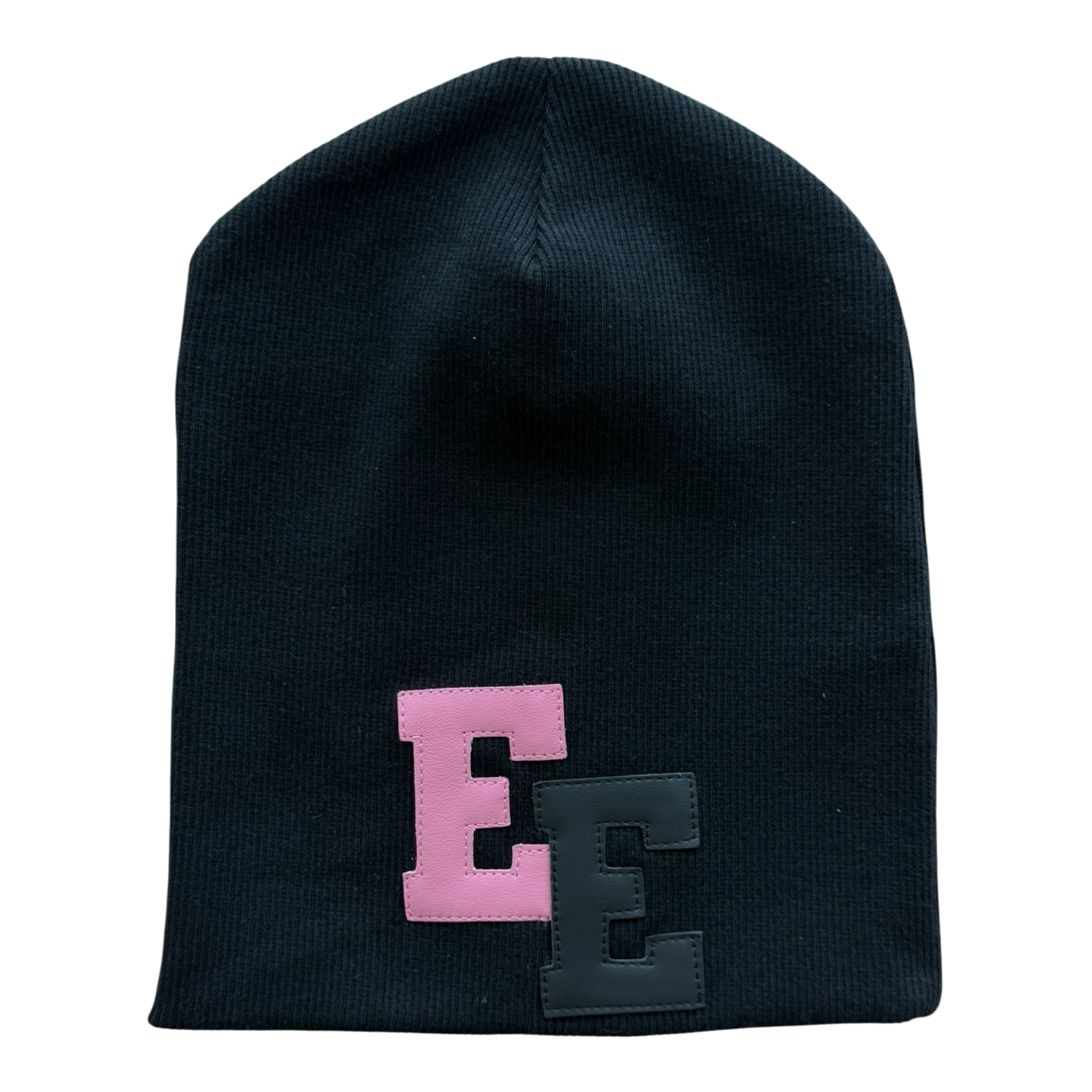 Black & Pink Patch Beanie Black