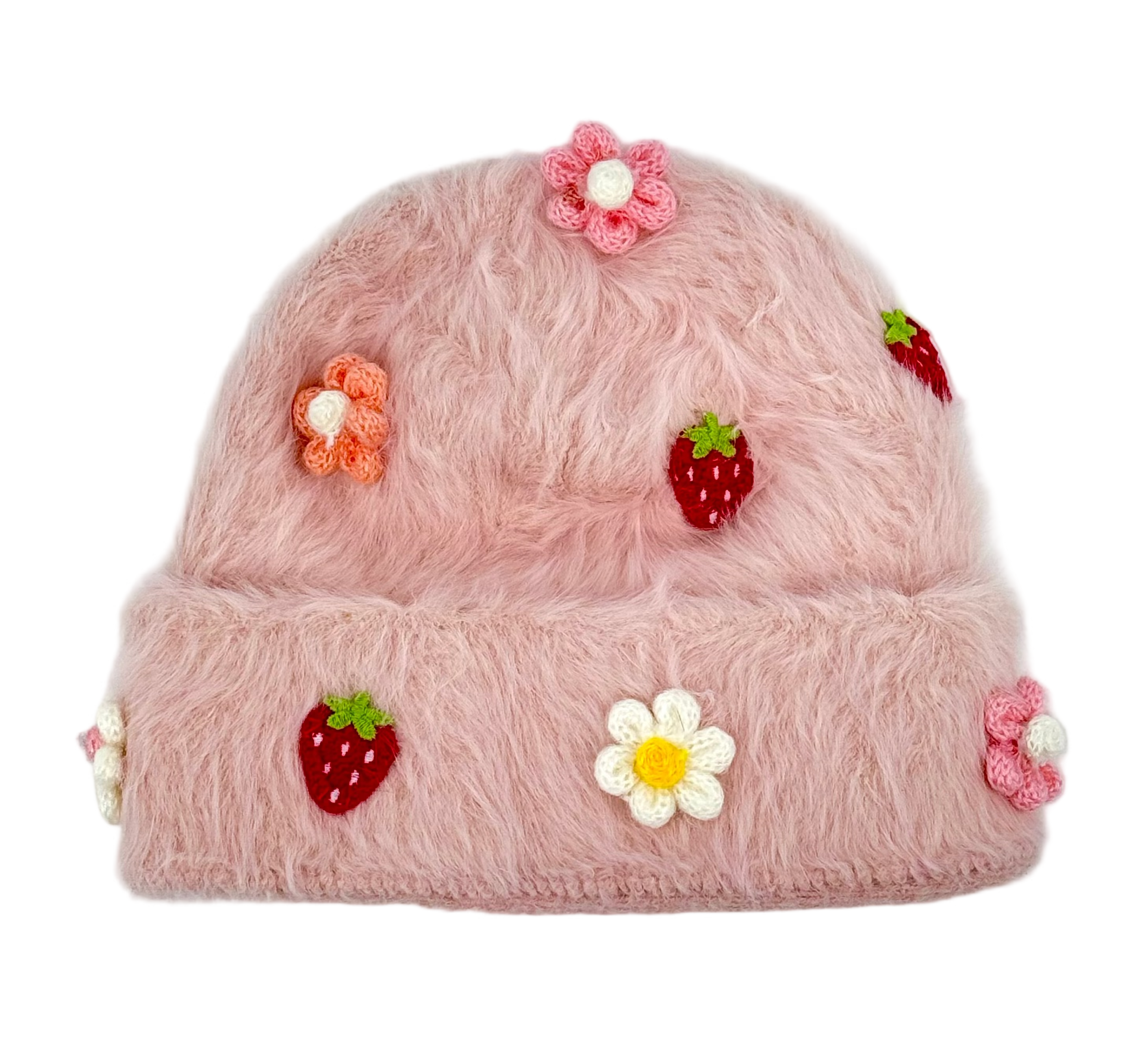 Pale Pink Mohair Crochet Beanie