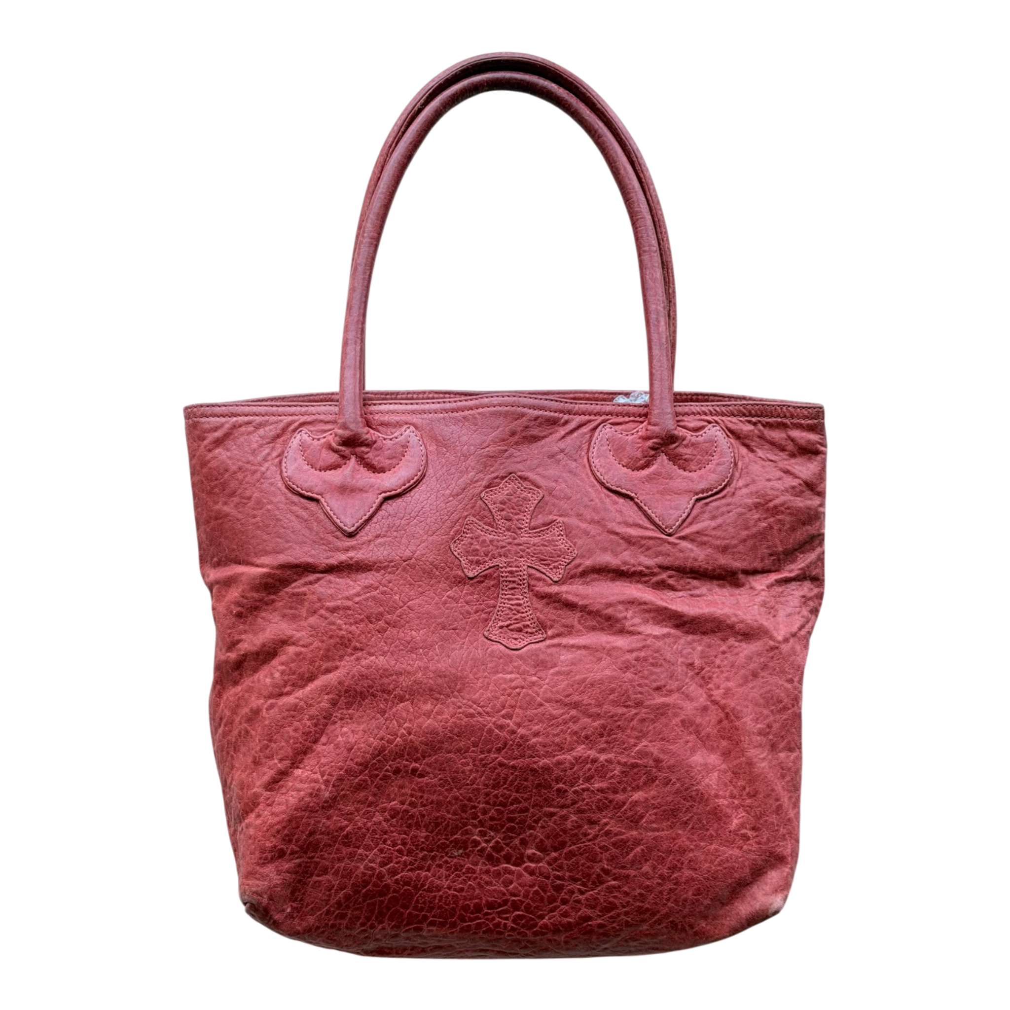 Red Pebbled Leather Patch Tote