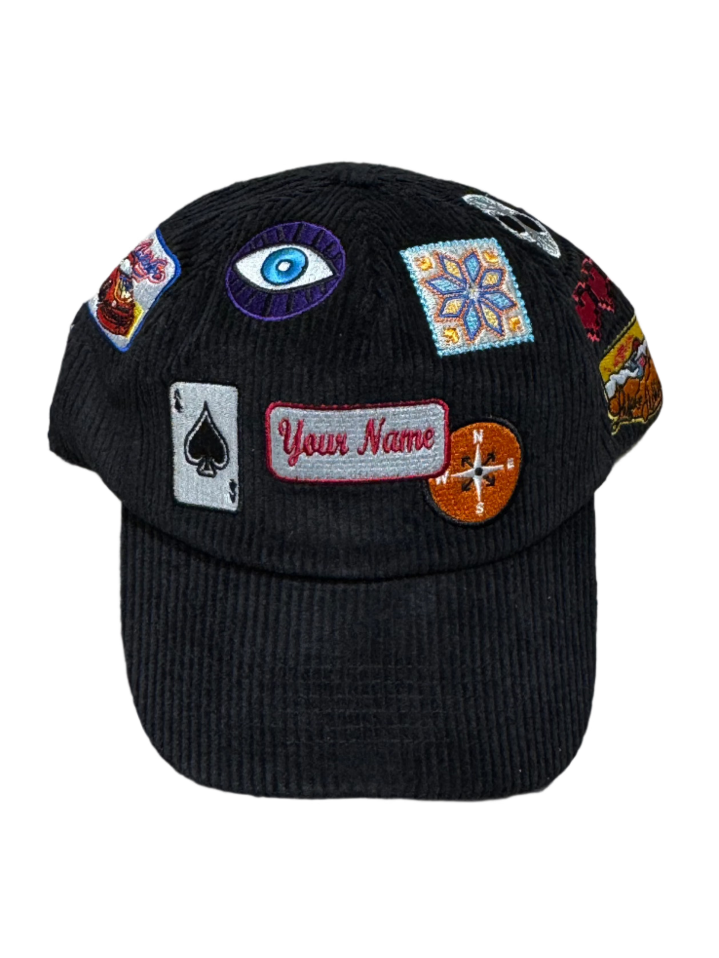 Black Corduroy Hat with Patches