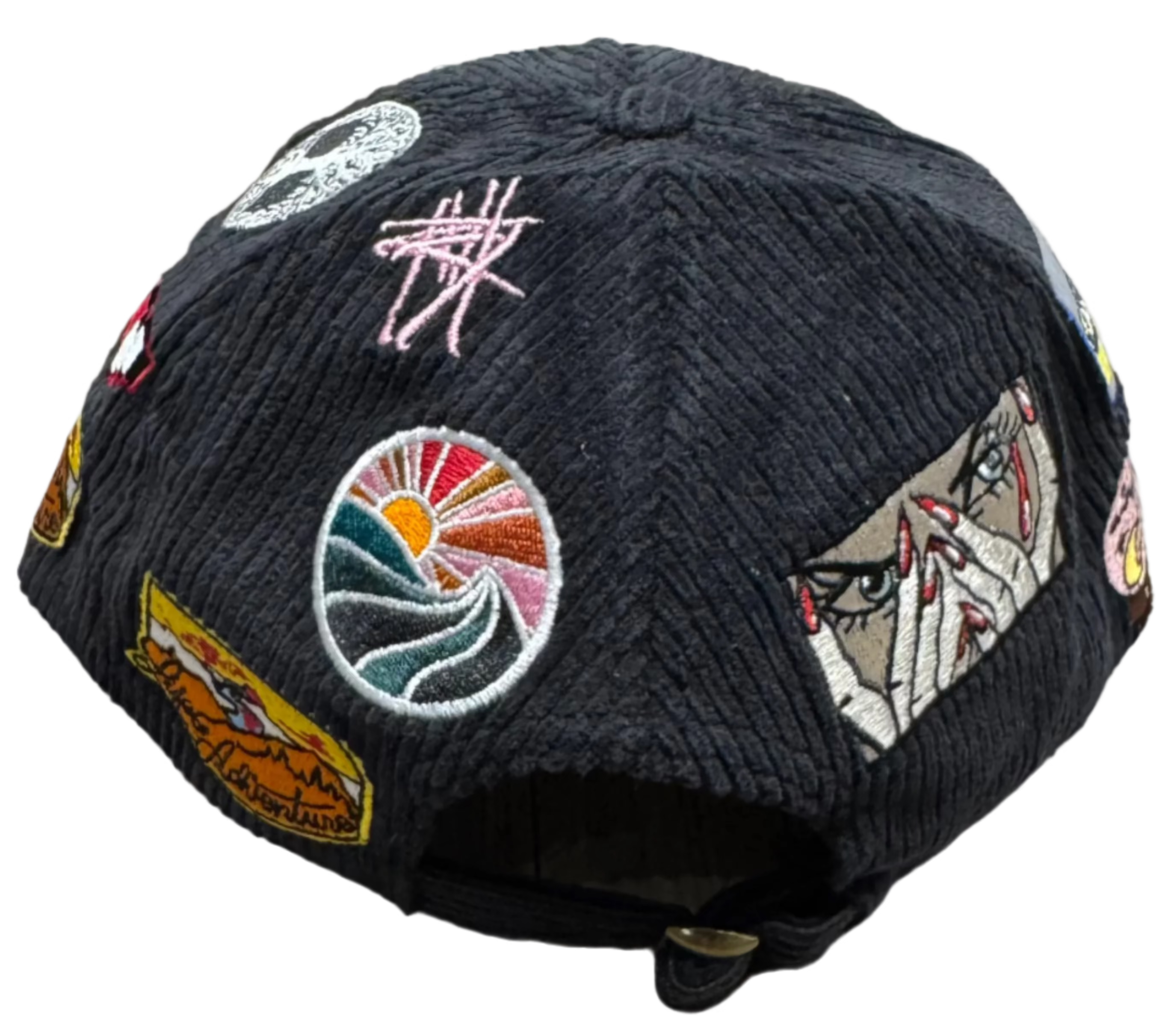 Black Corduroy Hat with Patches