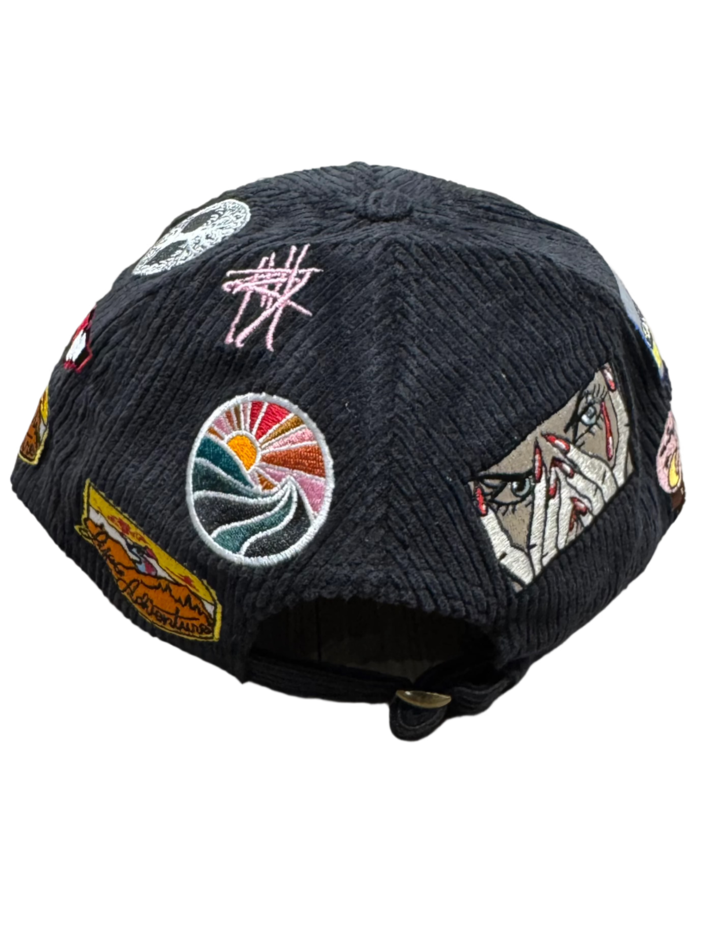 Black Corduroy Hat with Patches