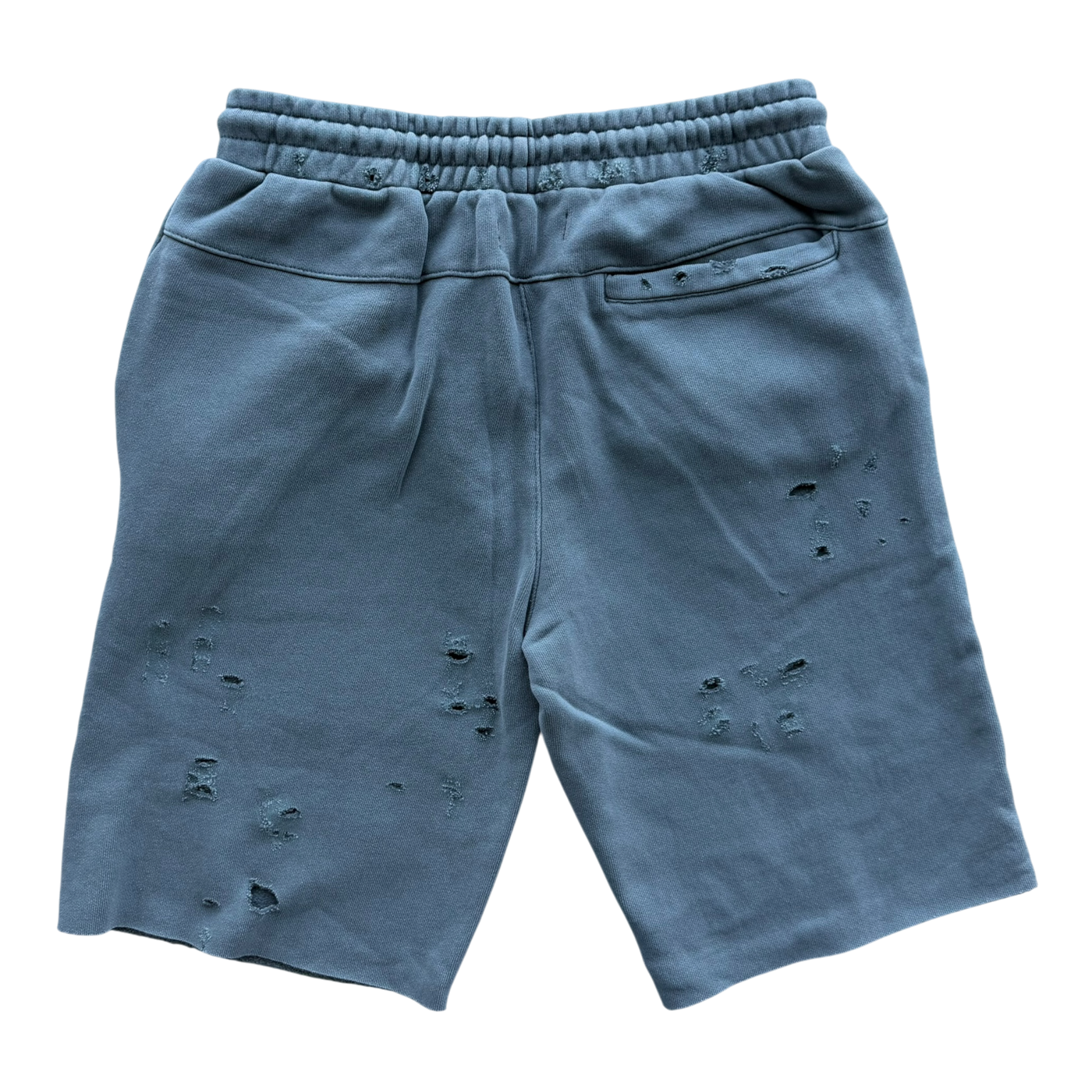 Baby Blue & Black Patch Distressed Sweat Shorts Grey