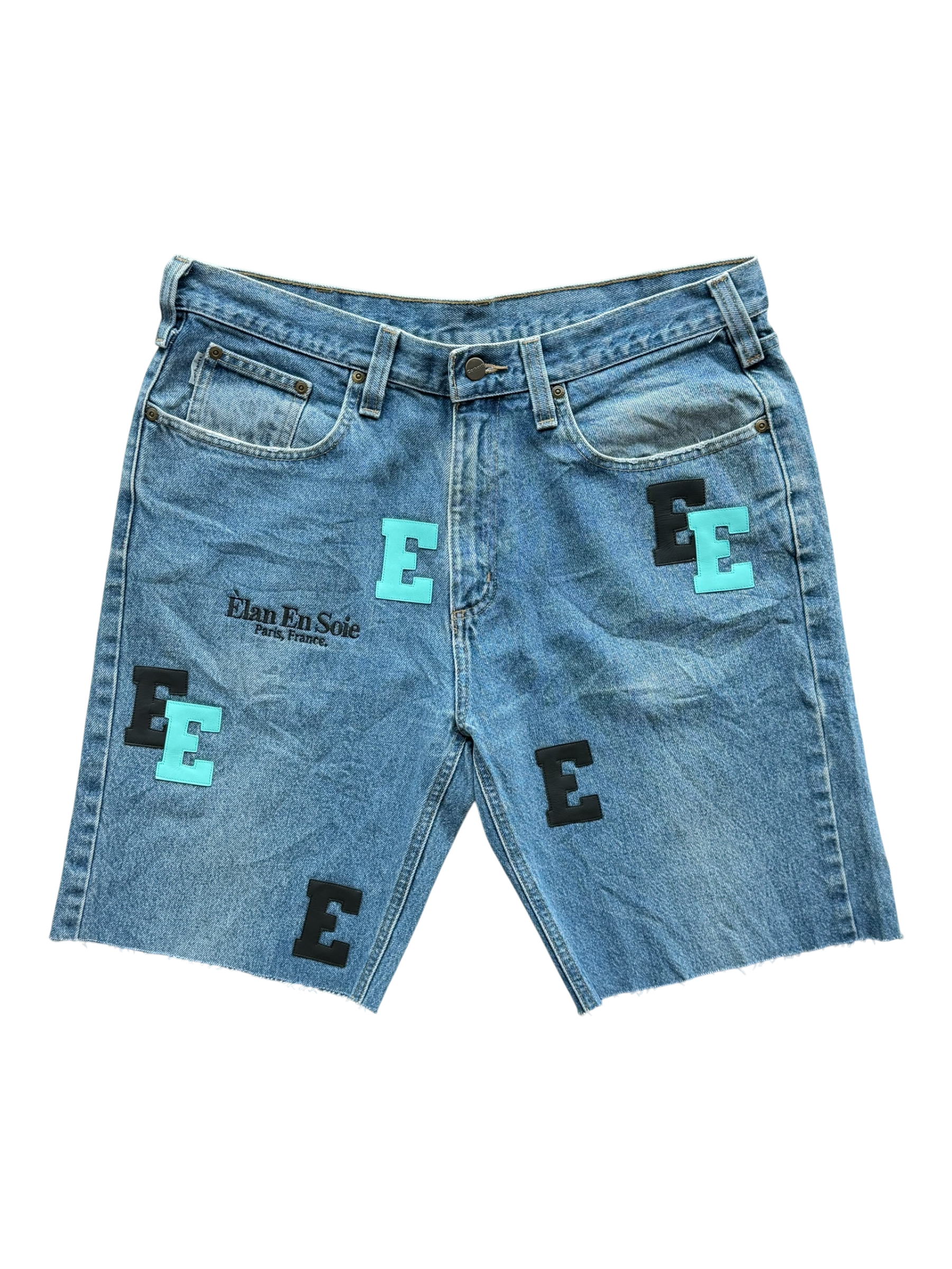 Tiffany Black Patch Indigo Denim Shorts