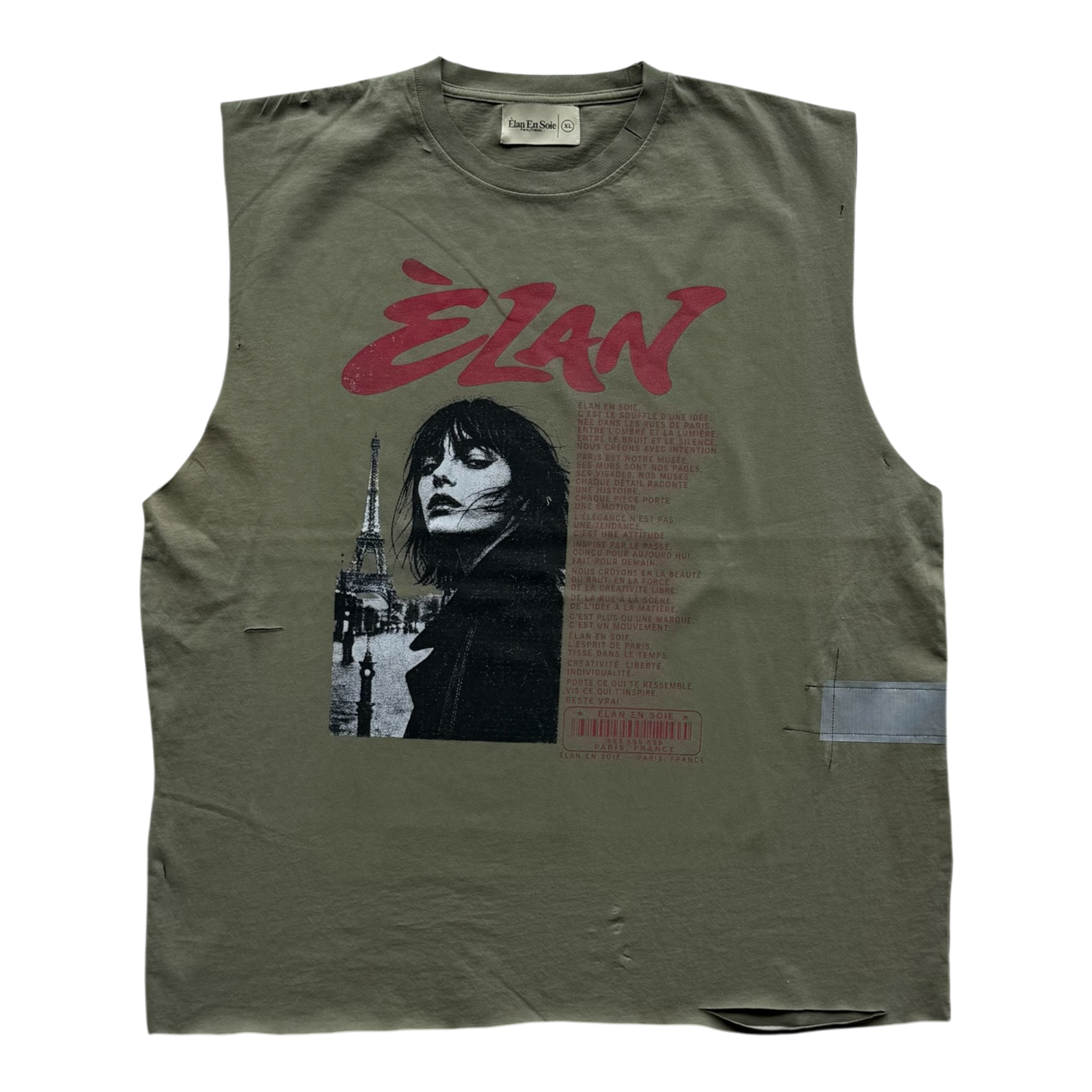 Paris Cut Off Distressed Tee Olive