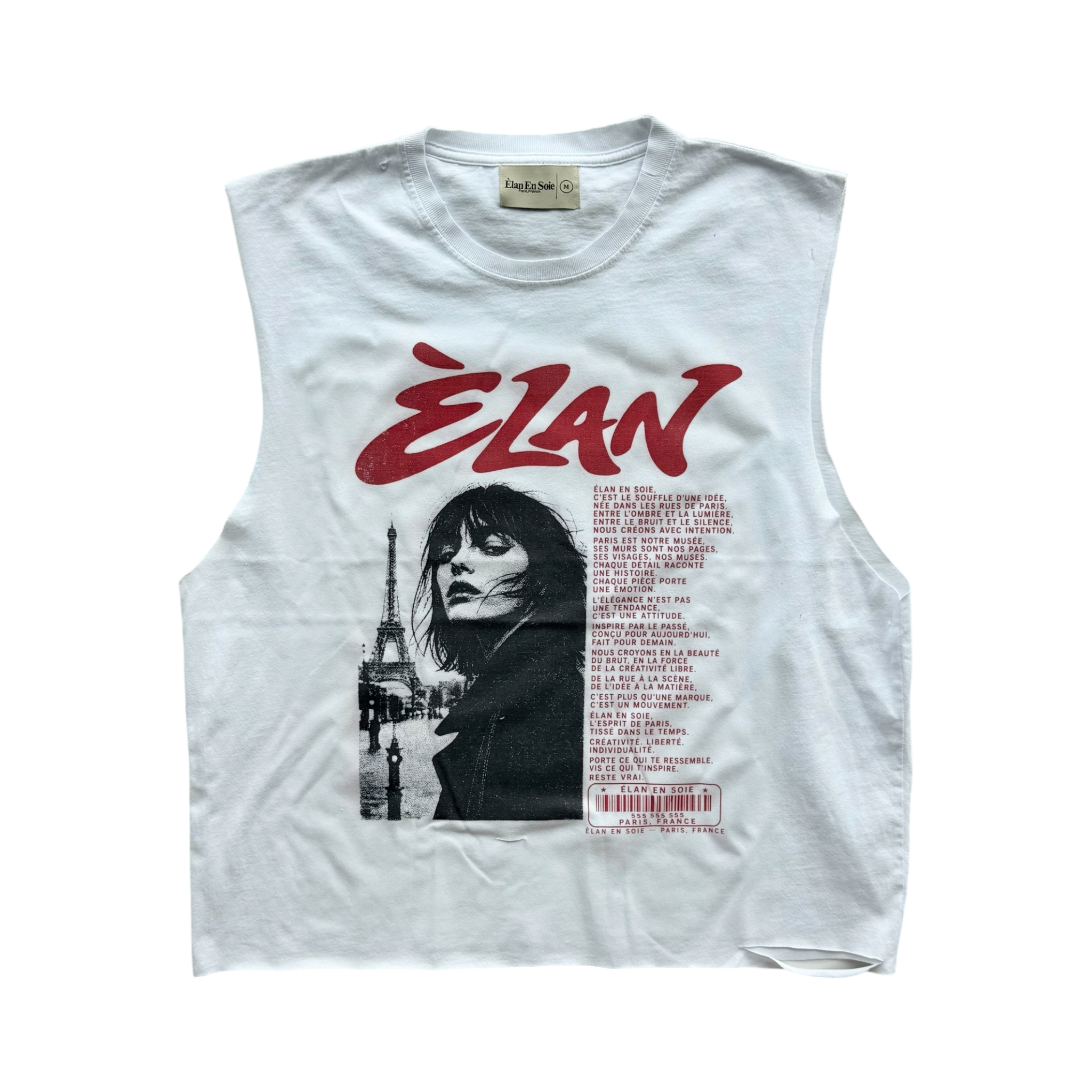 Paris Cut Off Distressed Tee White
