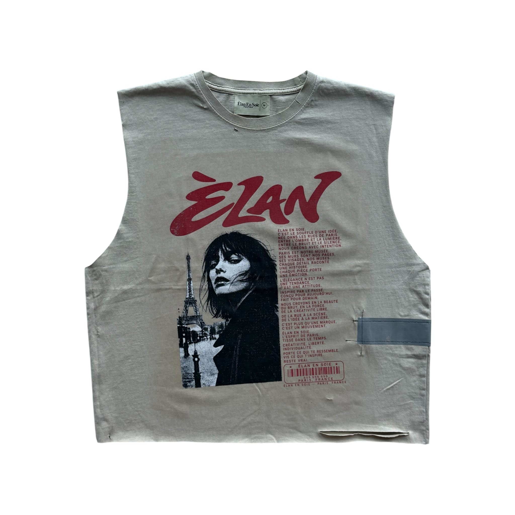 Paris Cut Off Distressed Tee Tan