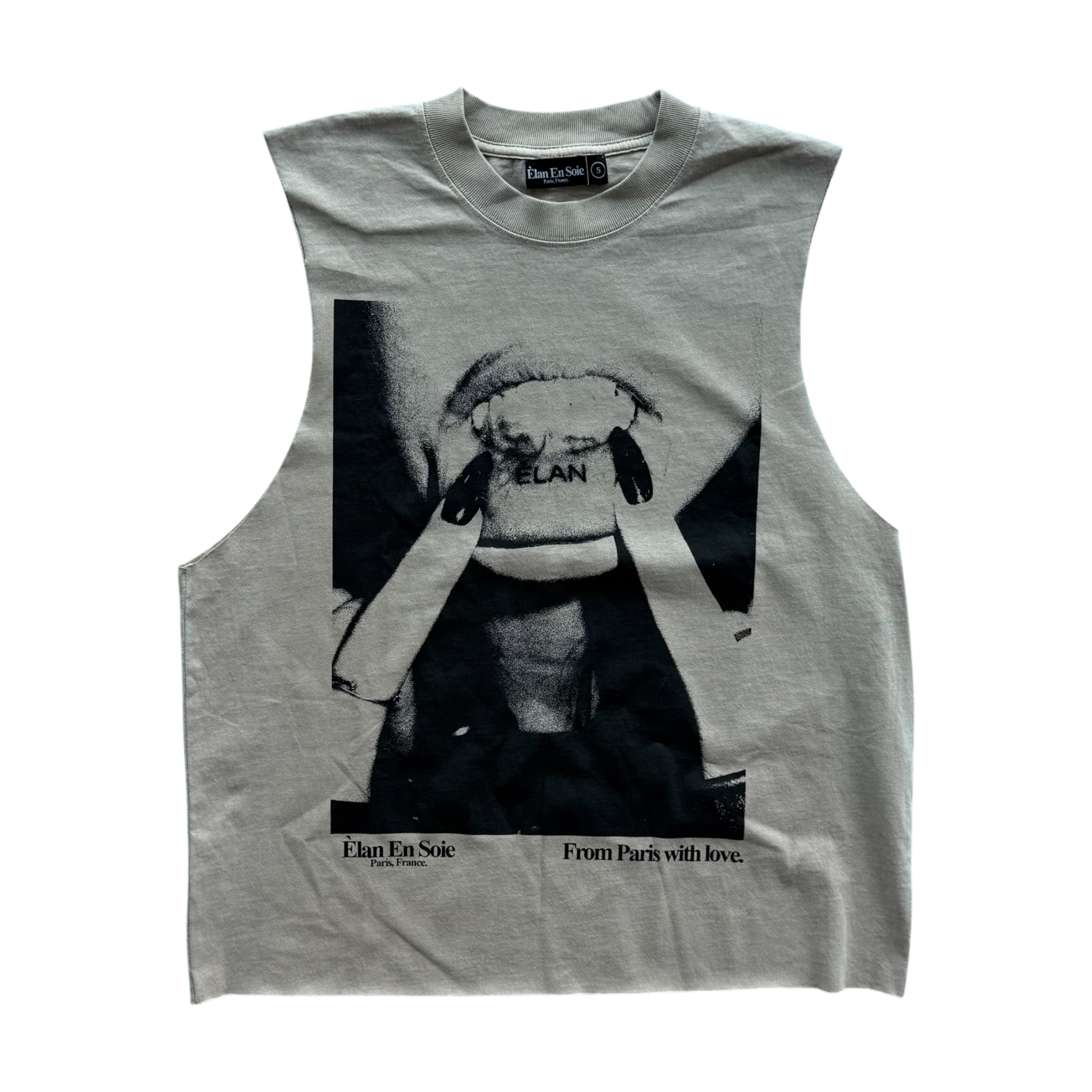 Lip Tattoo Cut Off Tee Tan