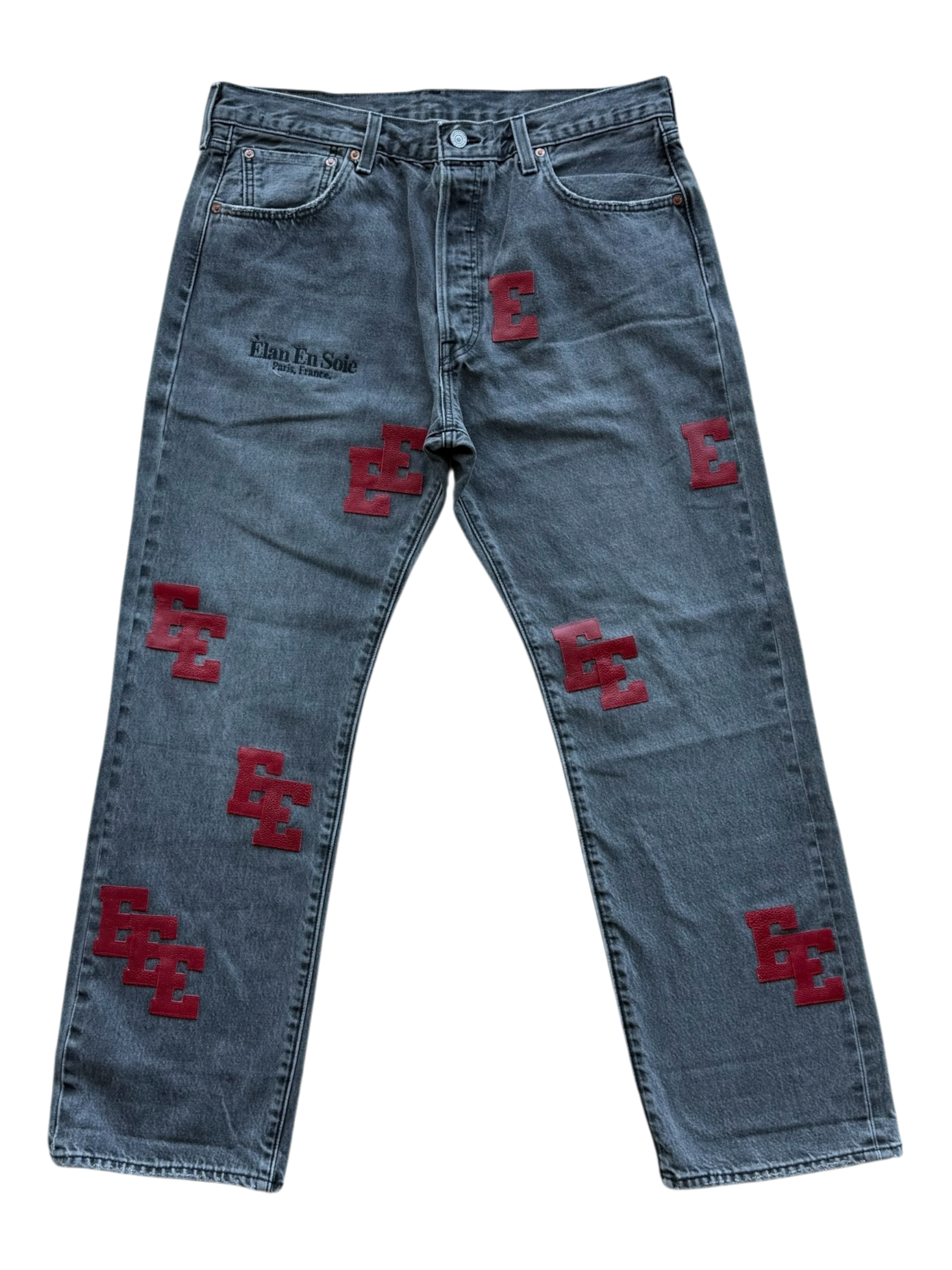 Red Pebbled Patch Grey Jean