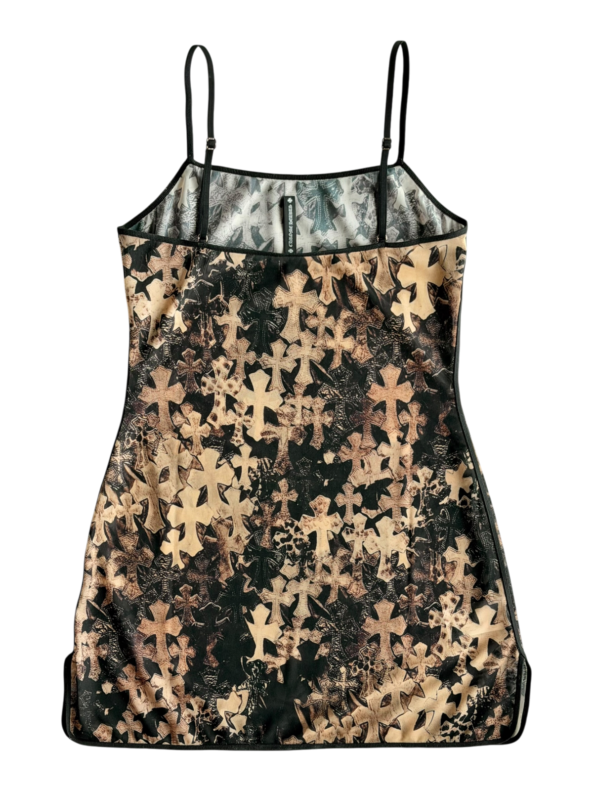 Brown All Over Cross Print Mesh Mini Dress