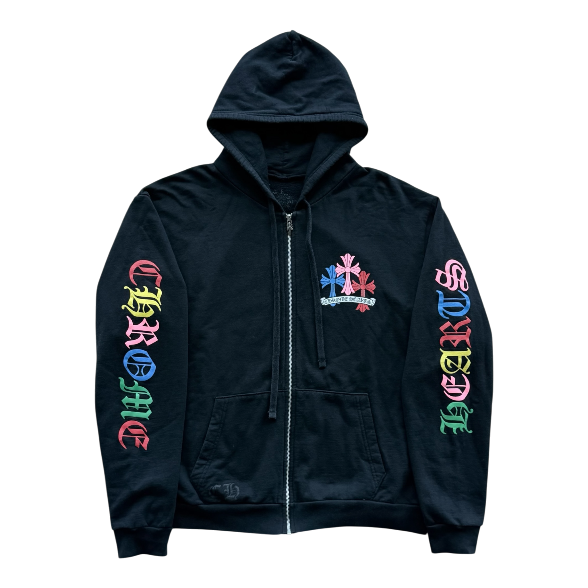 Multi Color Cross Zip Up Hoodie Black