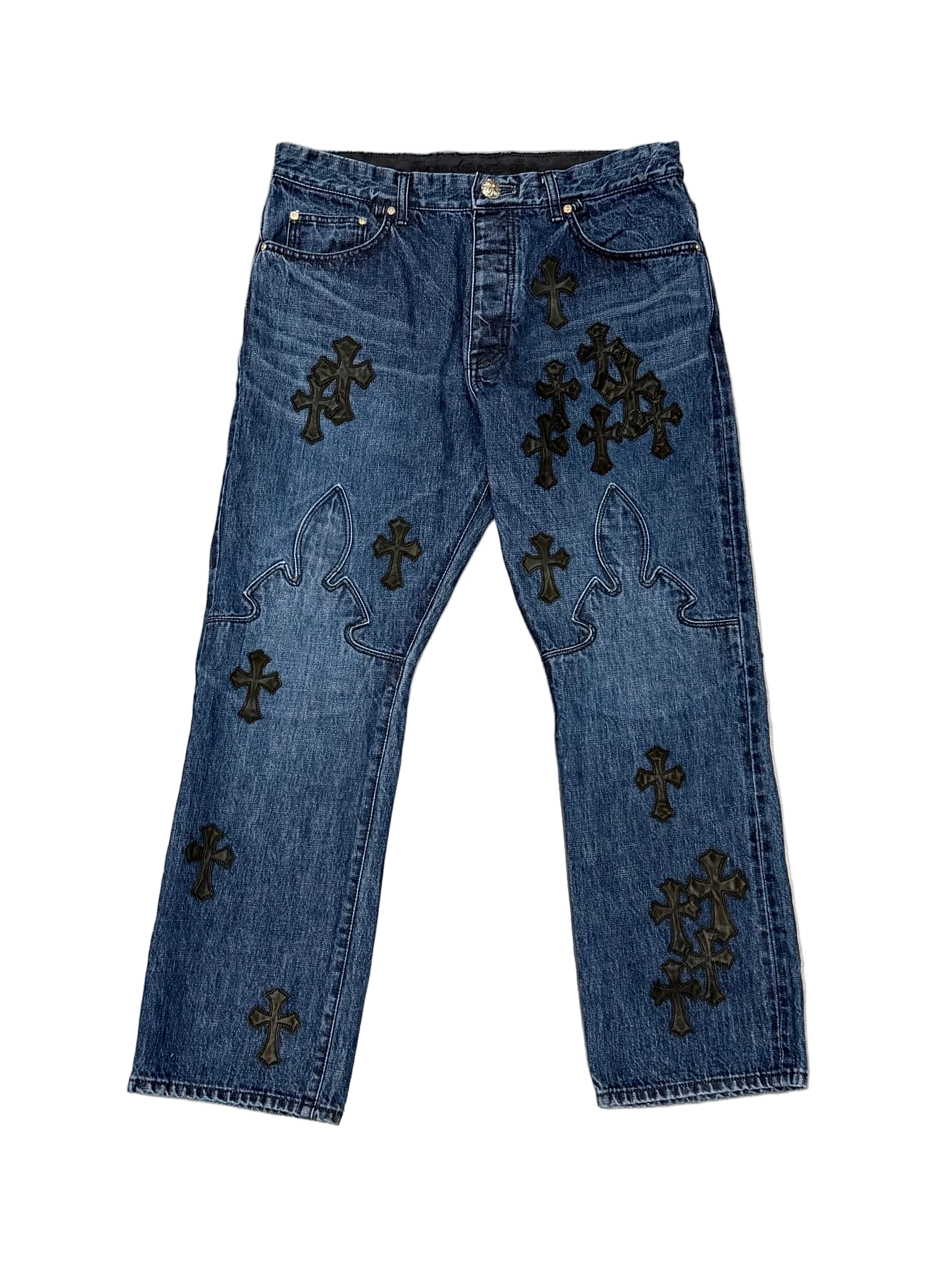 Fleur Knee Black Cross Patch Denim Jeans