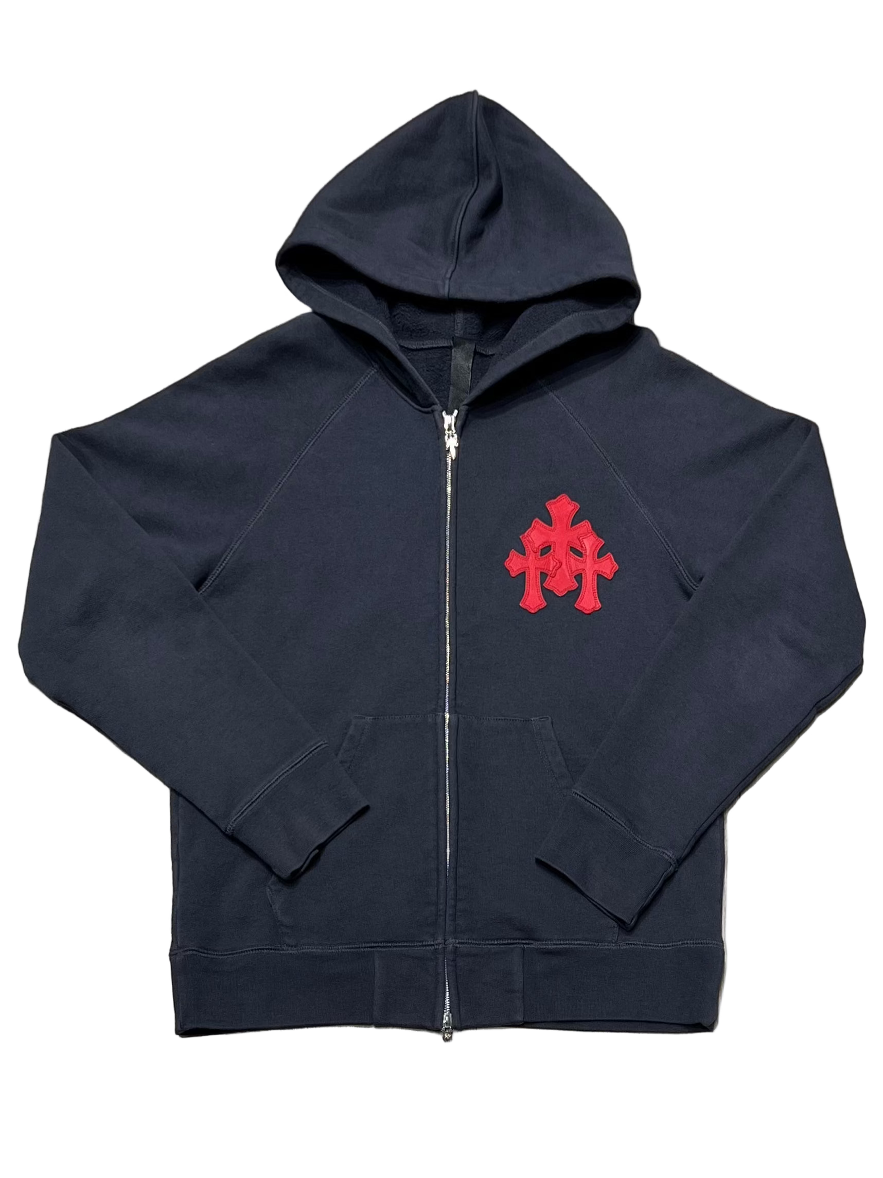 Navy & Red Triple Cross Patch Zip Up Hoodie