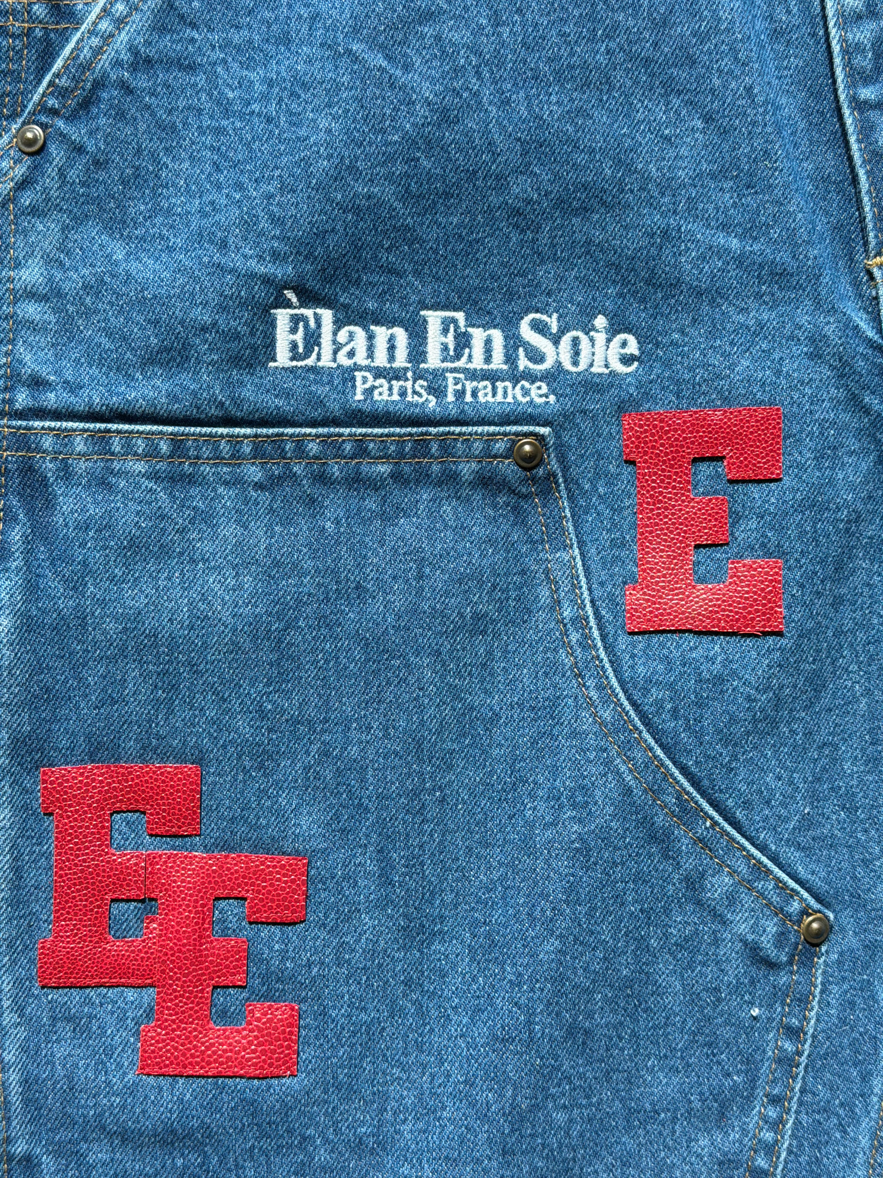 Red Pebbled Patch Indigo Denim Carpenter Short