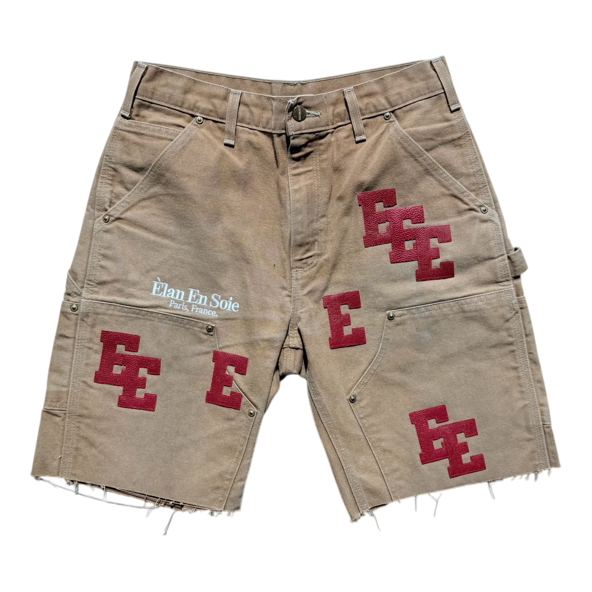 Red Pebbled Patch Tan Carpenter Shorts
