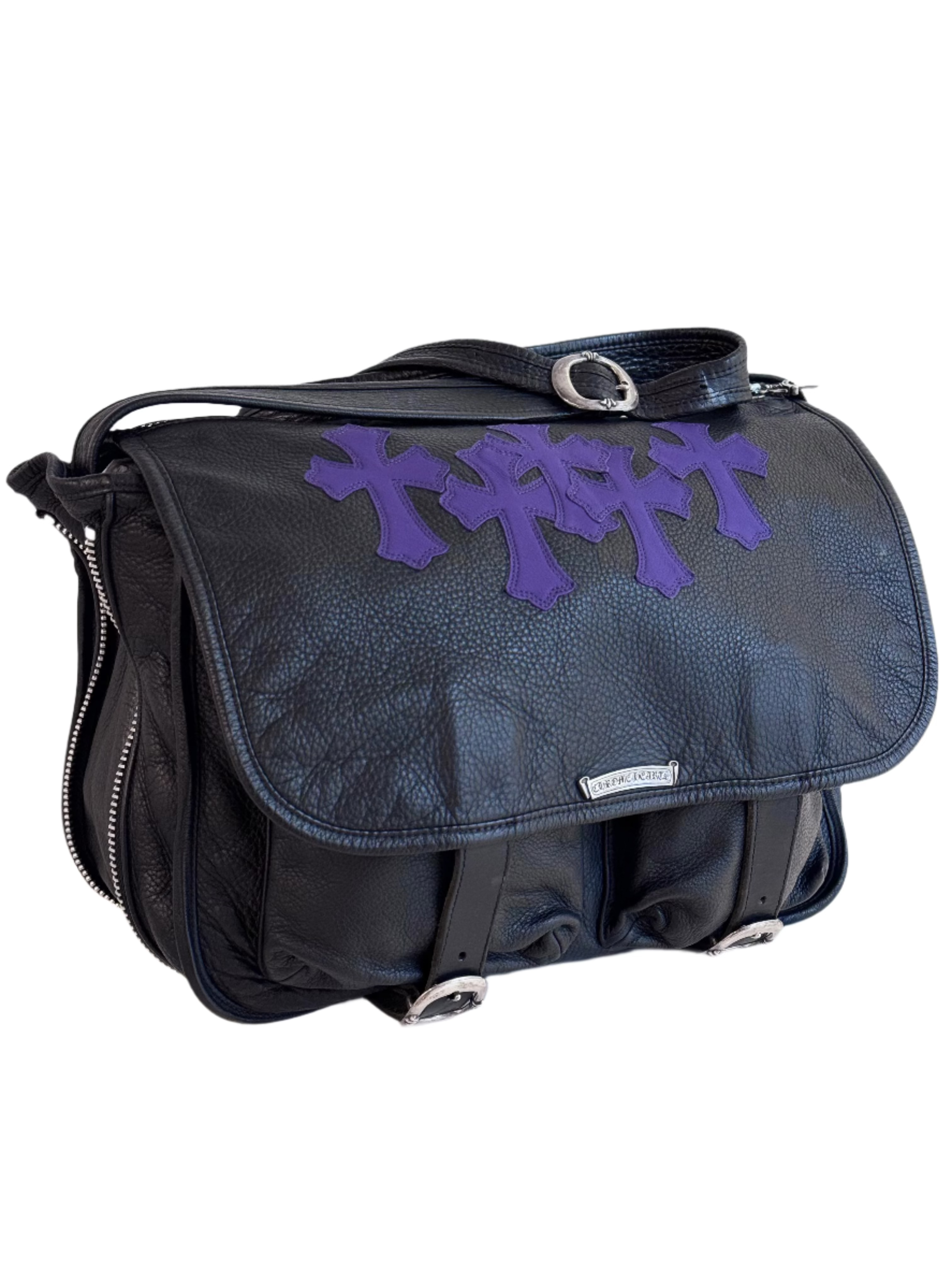 Black & Purple Cross Patch Gunslinger Messenger Bag