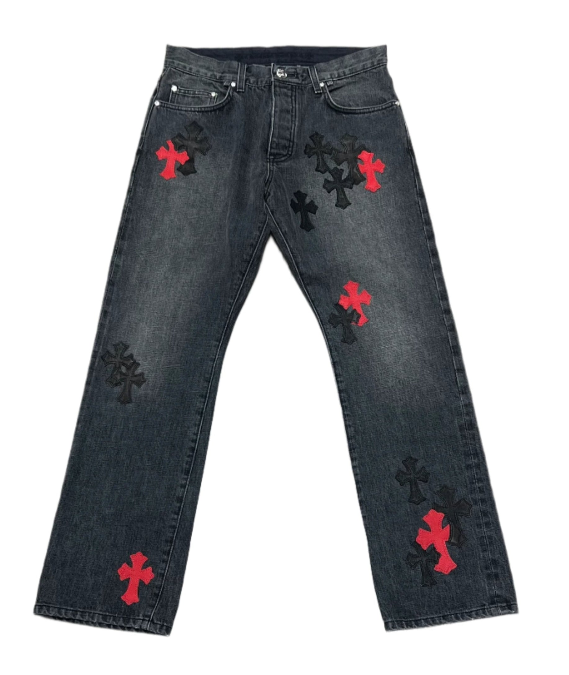 Chrome Hearts Red Black Cross Patch Jeans