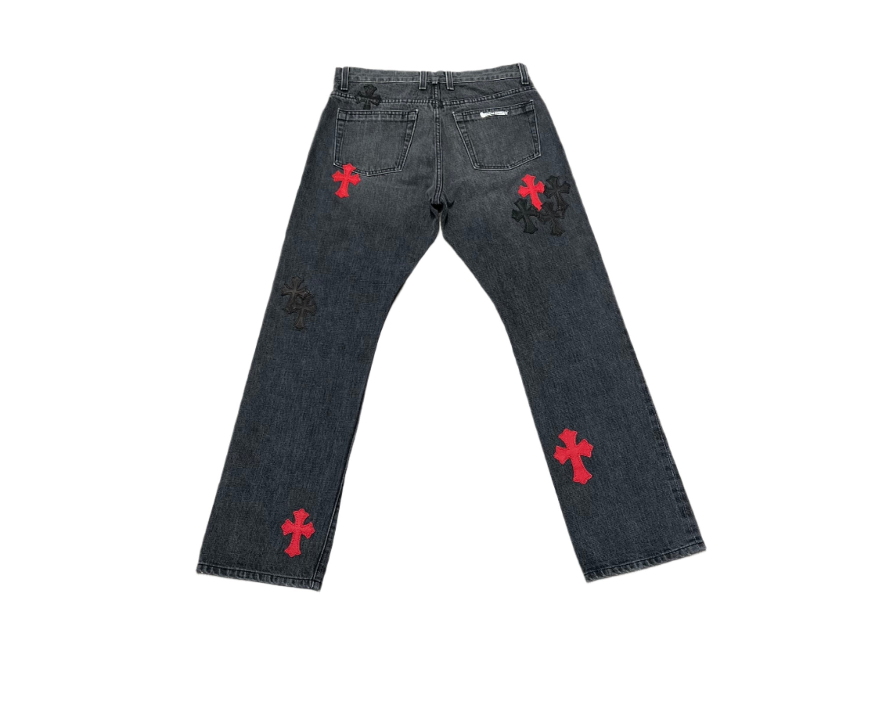 Chrome Hearts Red Black Cross Patch Jeans