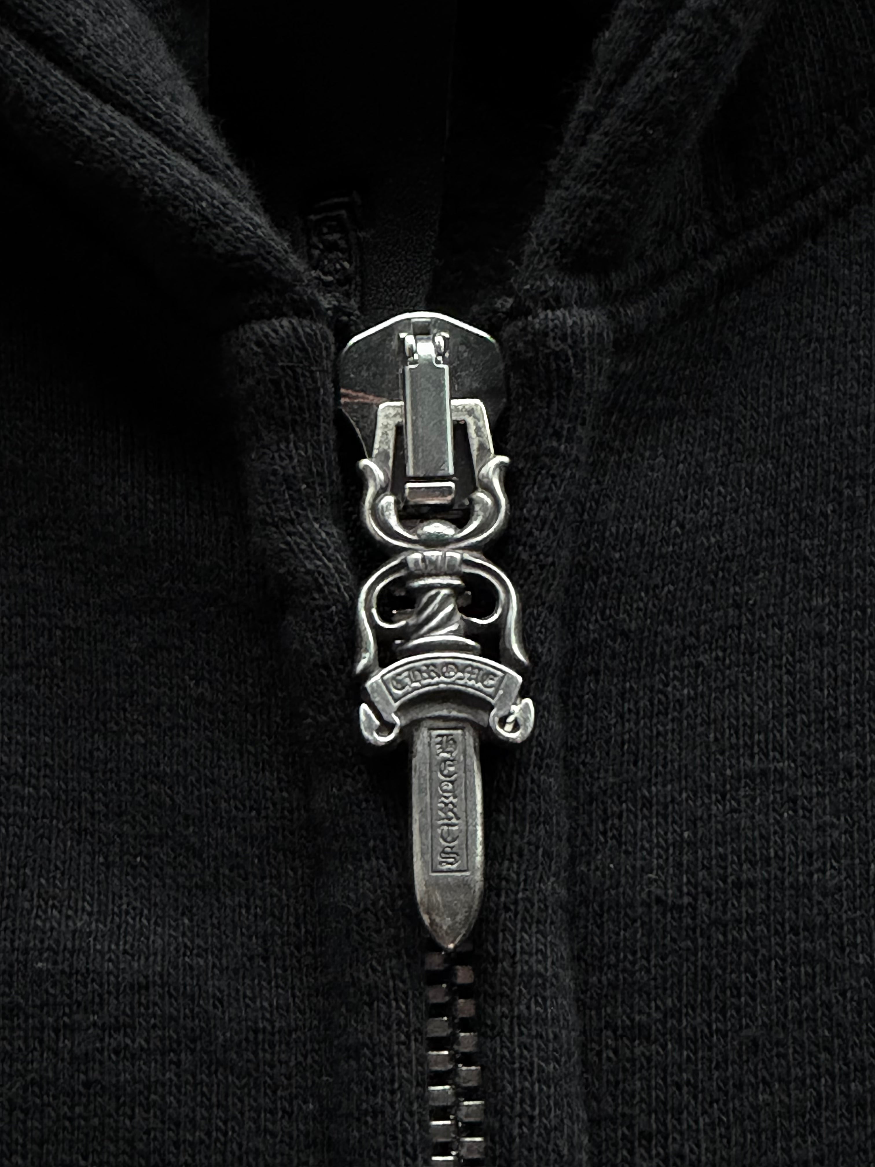 Black Leather Horseshoe Logo Zip Up Hoodie