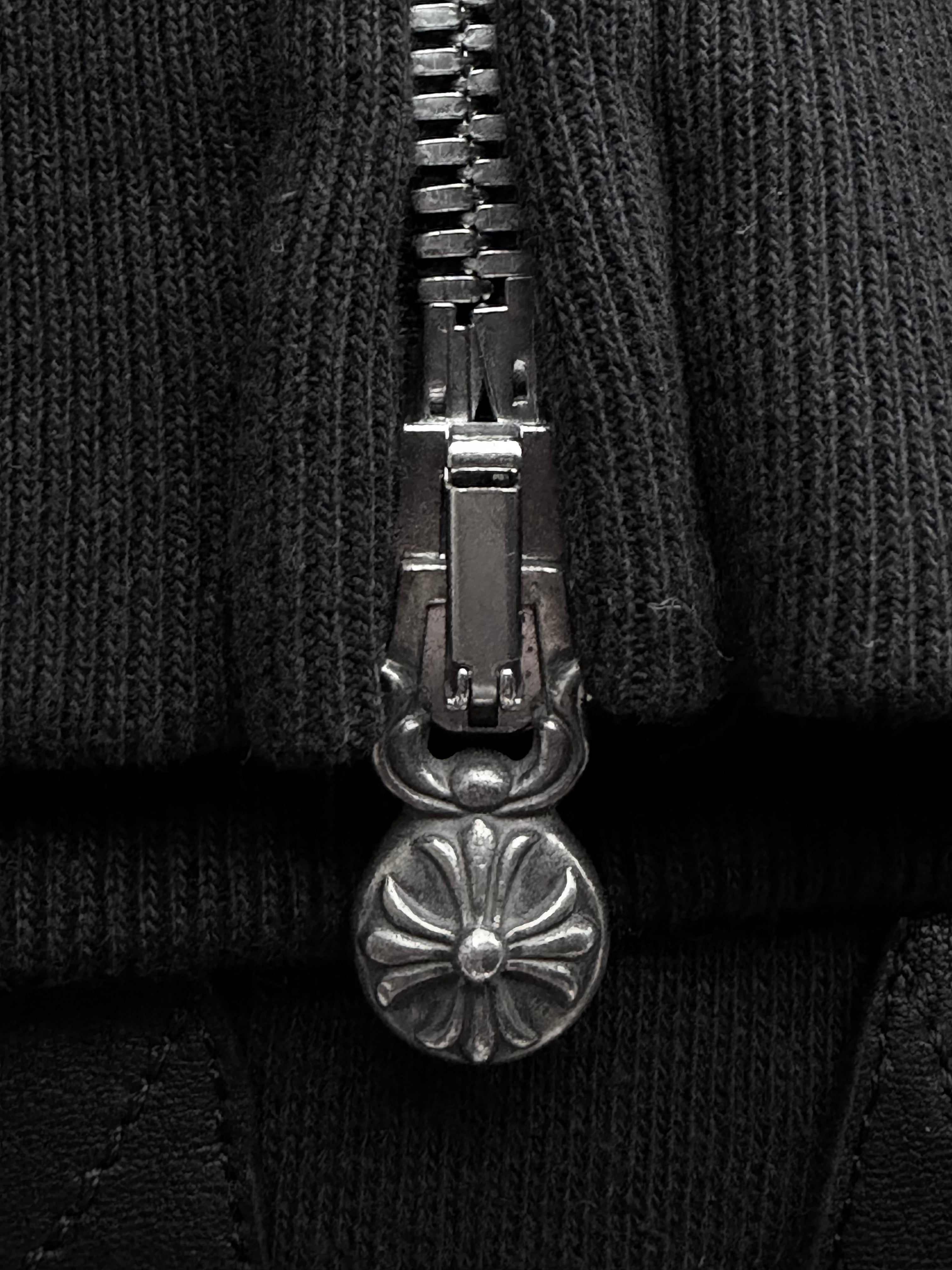 Black Leather Horseshoe Logo Zip Up Hoodie