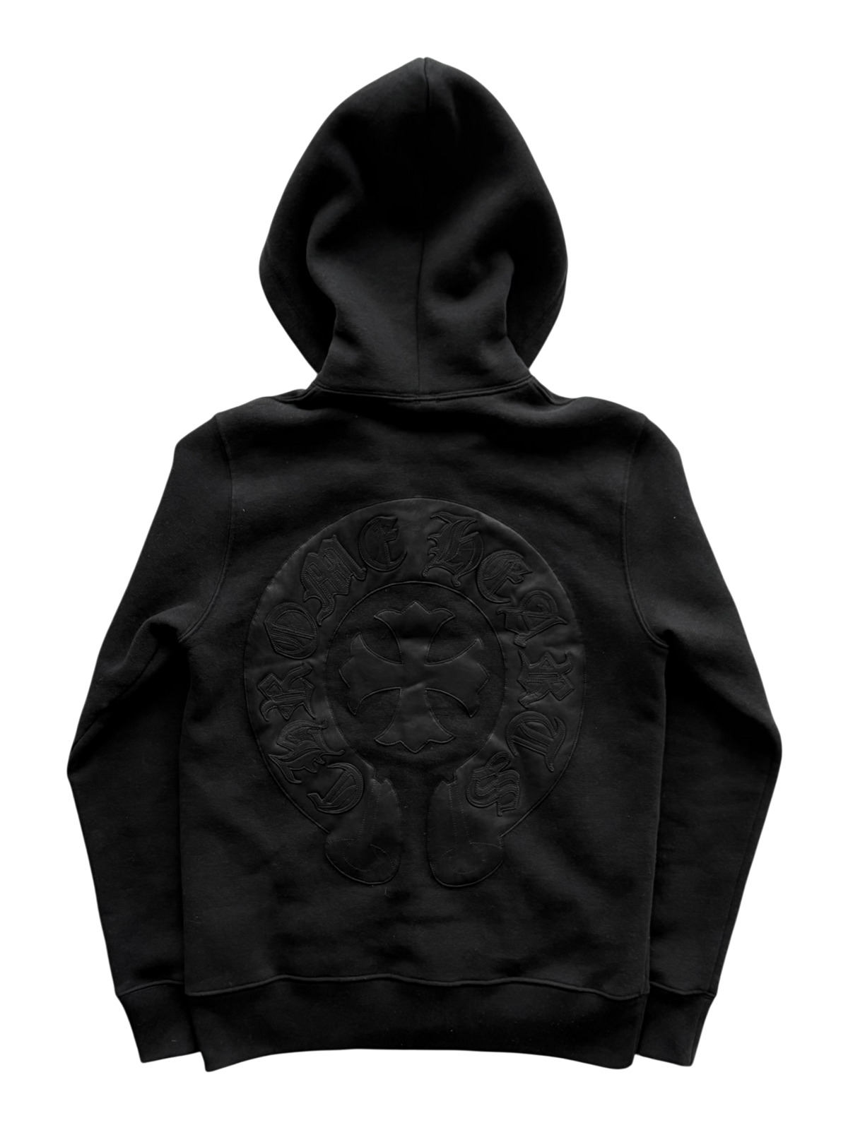 Black Leather Horseshoe Logo Zip Up Hoodie