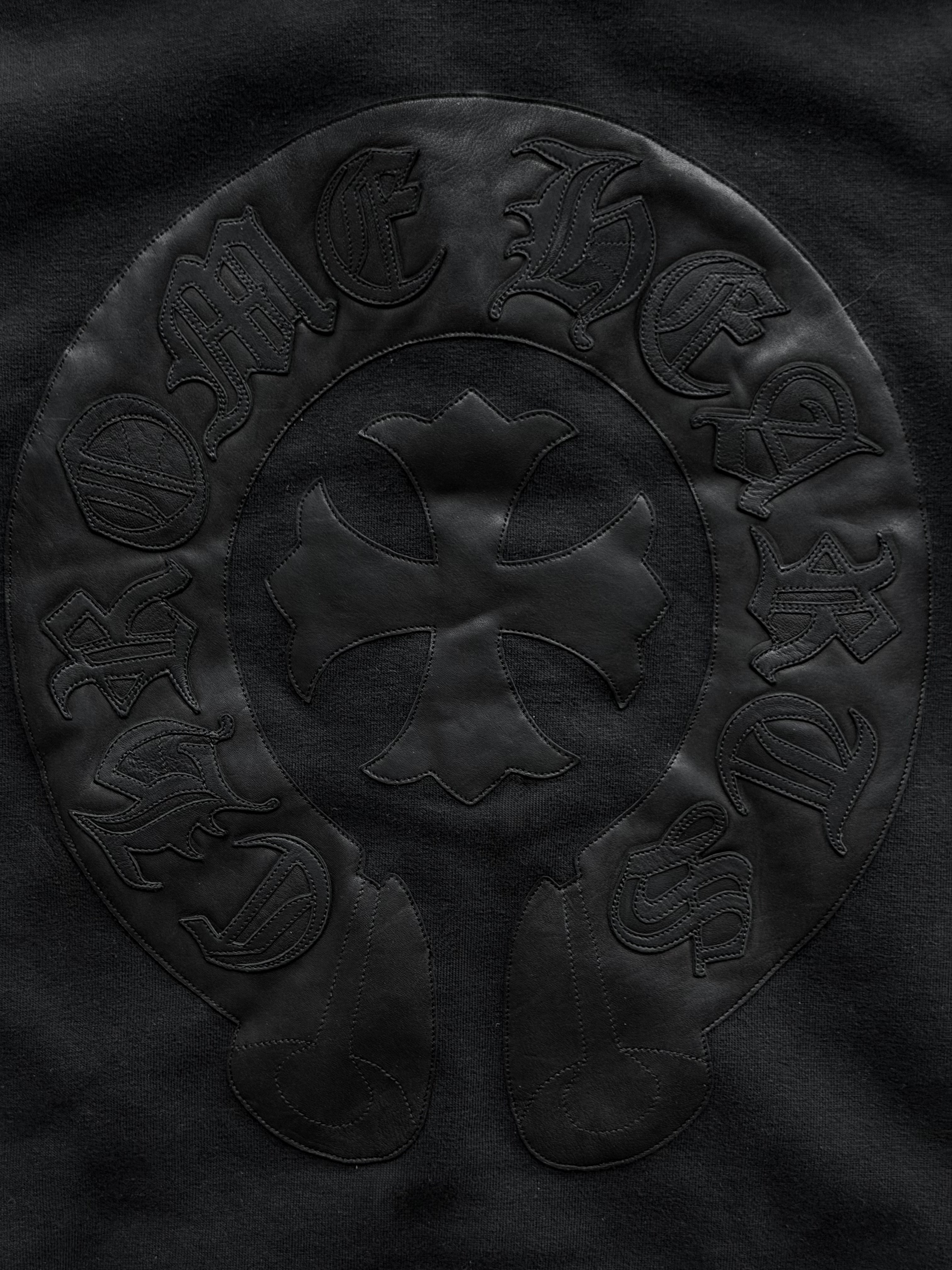 Black Leather Horseshoe Logo Zip Up Hoodie