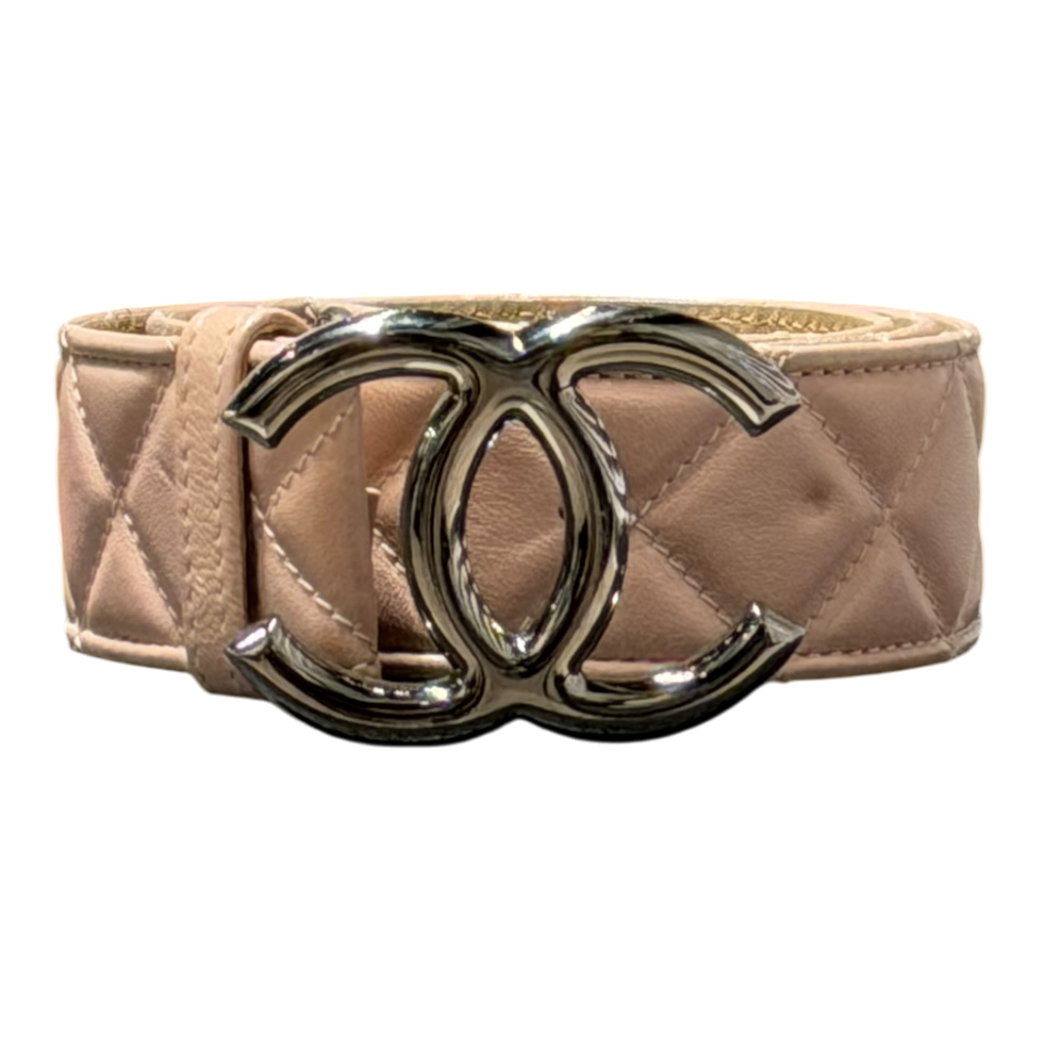 Double CC Nude Pink Quilted Lambskin Leather Caviar Belt