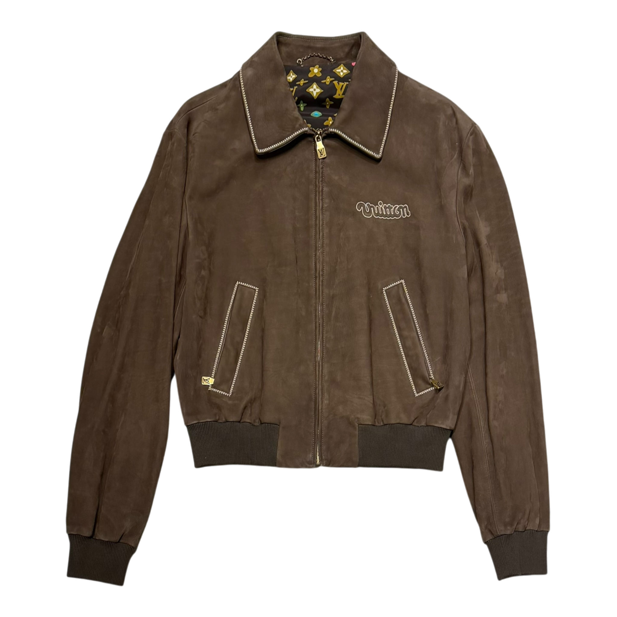 Embroidered Suede Calfskin Bomber