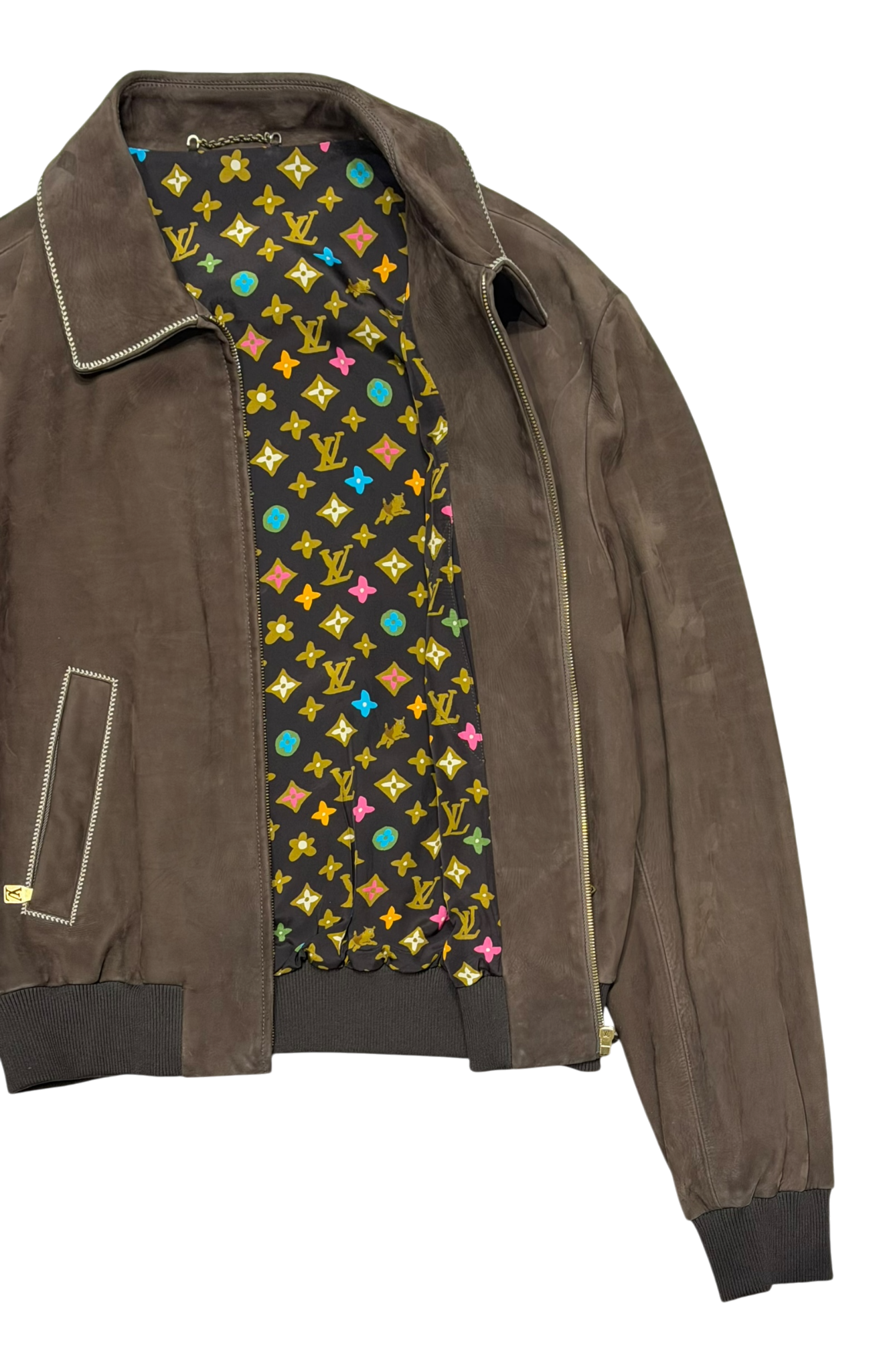 Embroidered Suede Calfskin Bomber