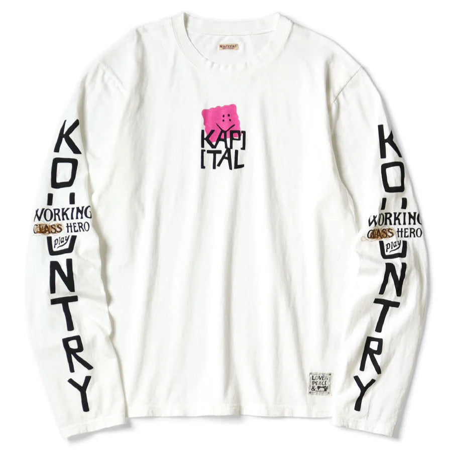 Kapital Jersey Crew Long Sleeve T-Shirt (Peckish Kapital Print) Pink
