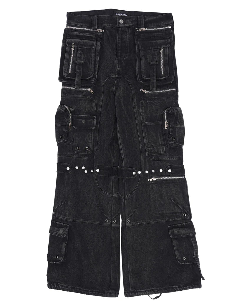 No Faith Stone Wash Flare pocket Cargos