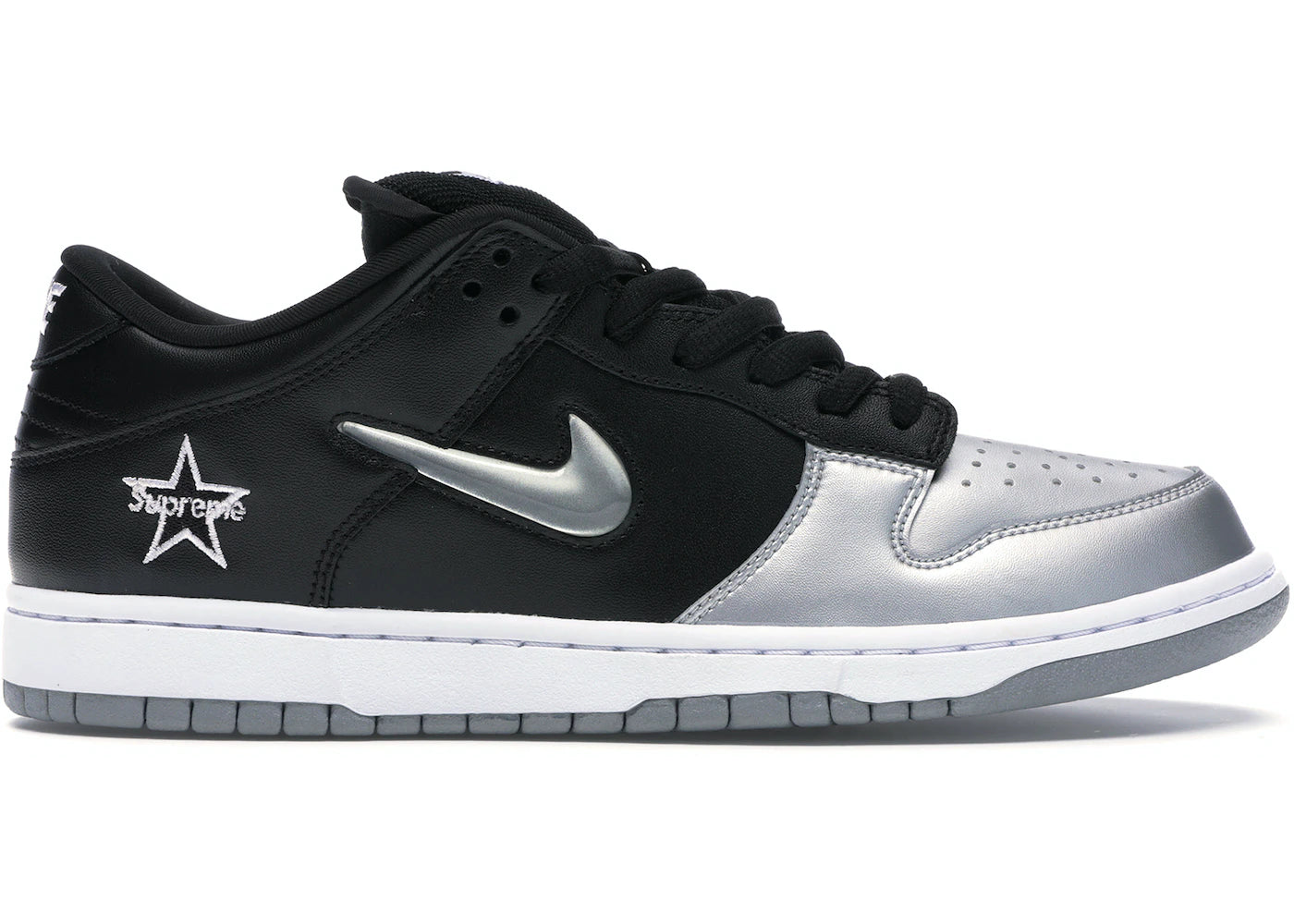 SB Dunk Low Supreme Jewel Swoosh Silver