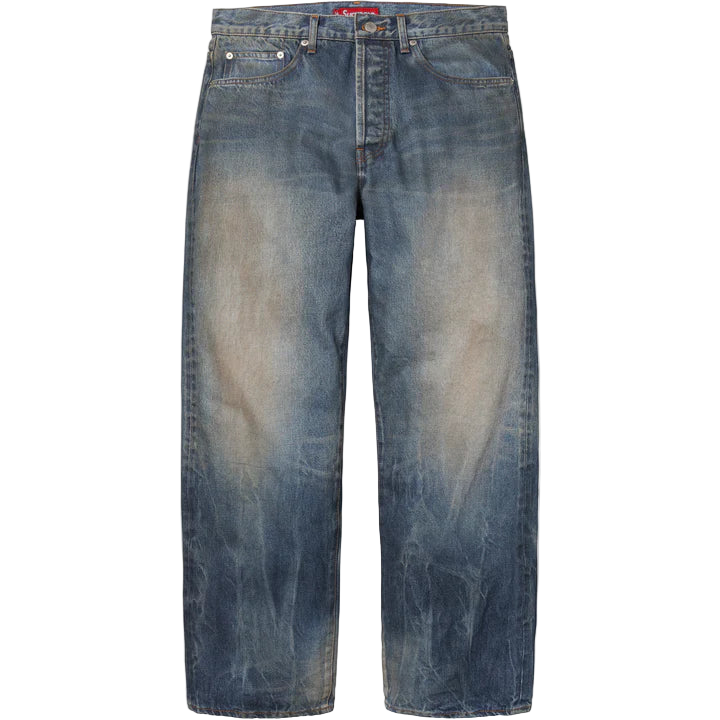 Distressed Loose Fit Selvedge Jean Mud Washed Indigo