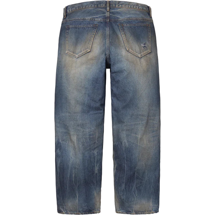 Distressed Loose Fit Selvedge Jean Mud Washed Indigo